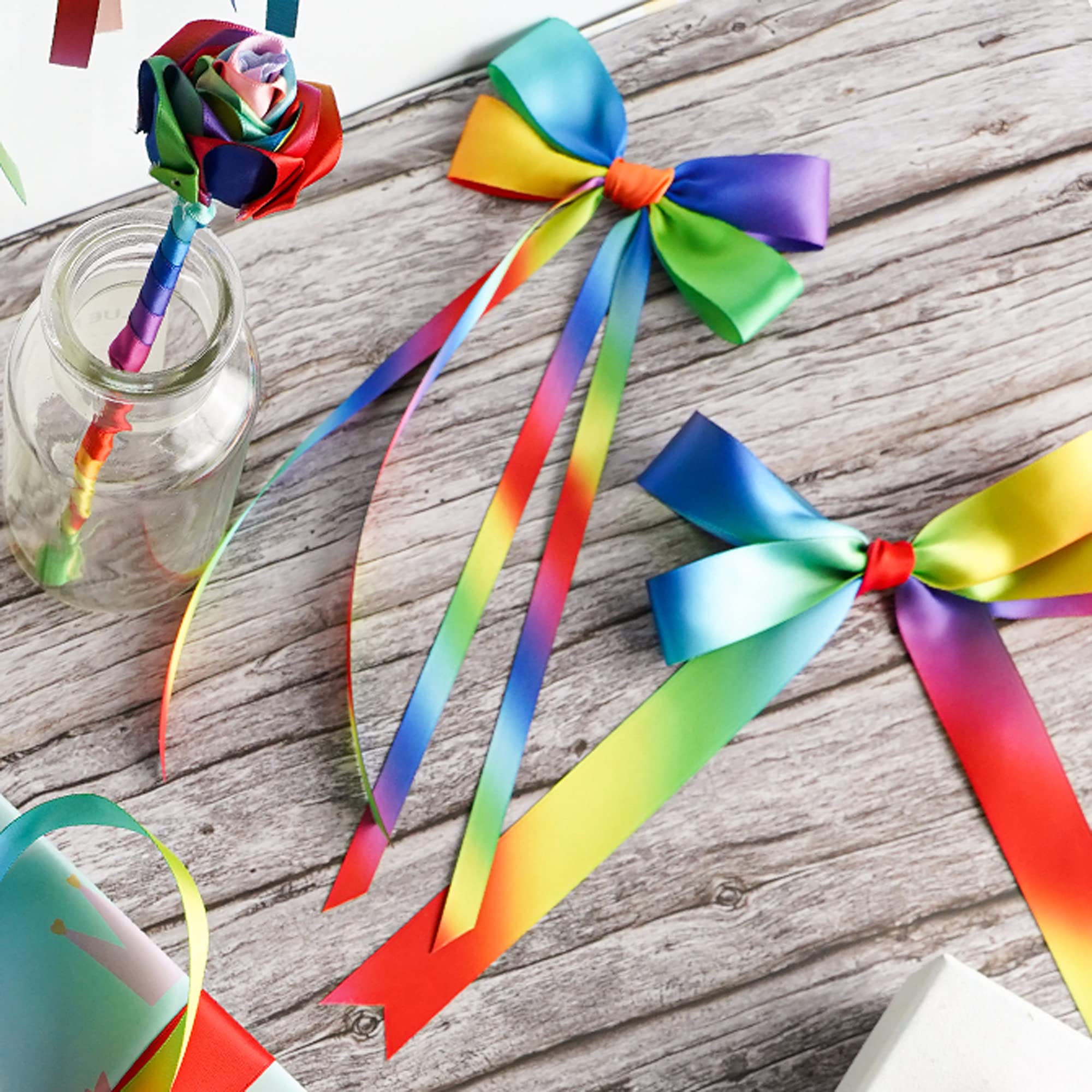MEEDEE 3/8 Inch Satin Ribbon Set – 10 Rolls Rainbow Double Face Ribbon for Gift Wrapping, 5 Yards Each (Total 50 Yards), Decorative Ribbon for Presents & Party Favors