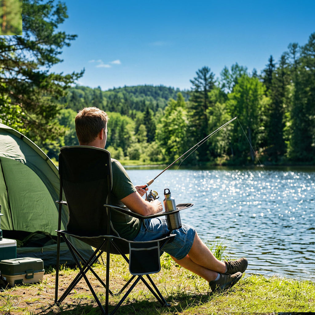 Camping Chairs for Adults 2 Pack, Folding Chair with 4-Can Cooler Bag & Cup Holder, Portable Heavy Duty Outdoor Chair with Mesh Back for Camping, Beach, Lawn, Fishing, Blue