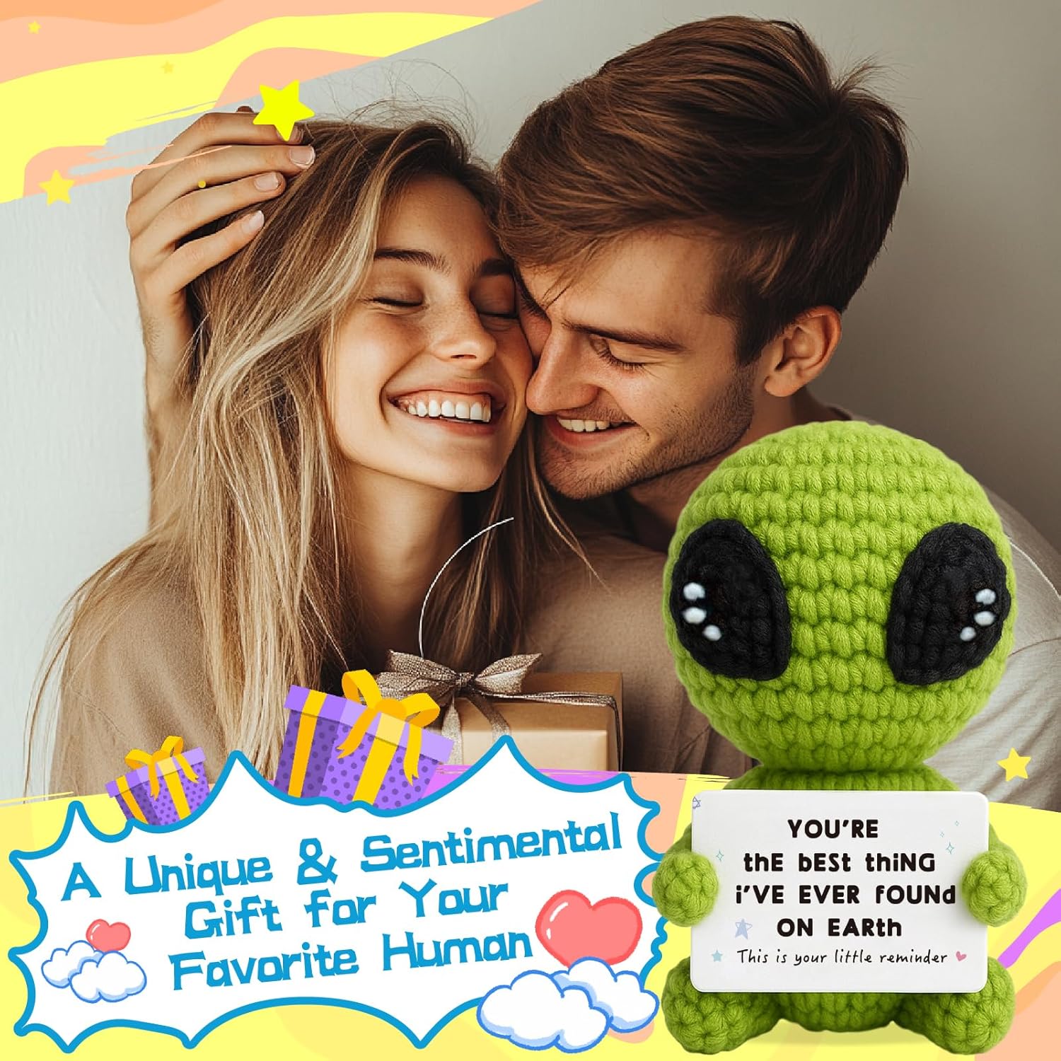 Gifts for Him Her Boyfriend Girlfriend Crochet Alien Valentine's Day Anniversary Birthday Funny Romantic Gift for My Love Men Women Wife Husband Fathers day