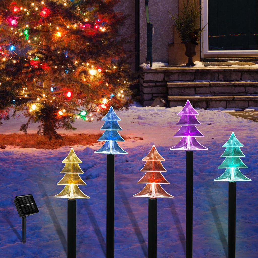 Outdoor Christmas Decorations, Solar Christmas Pathway Lights, Set of 5 Waterproof Landscape LED Lights for Yard Lawn Patio Walkway Decor