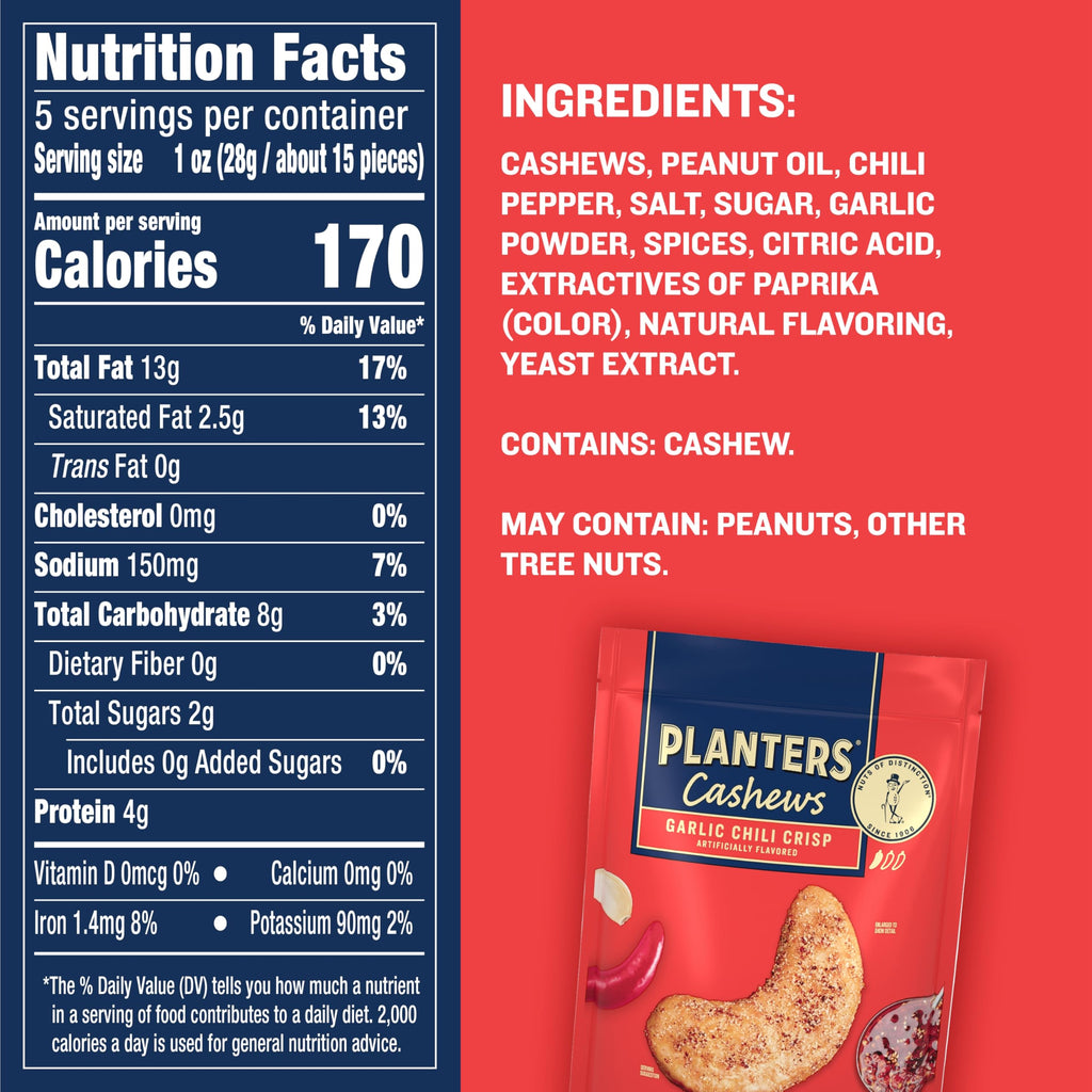 PLANTERS Cashews Dill Pickle - Trail Mix Snack Packs - Snacks with Dill Pickle, Snack Pack, Party Trail Mix, 5 Oz Bag, Pack of 1