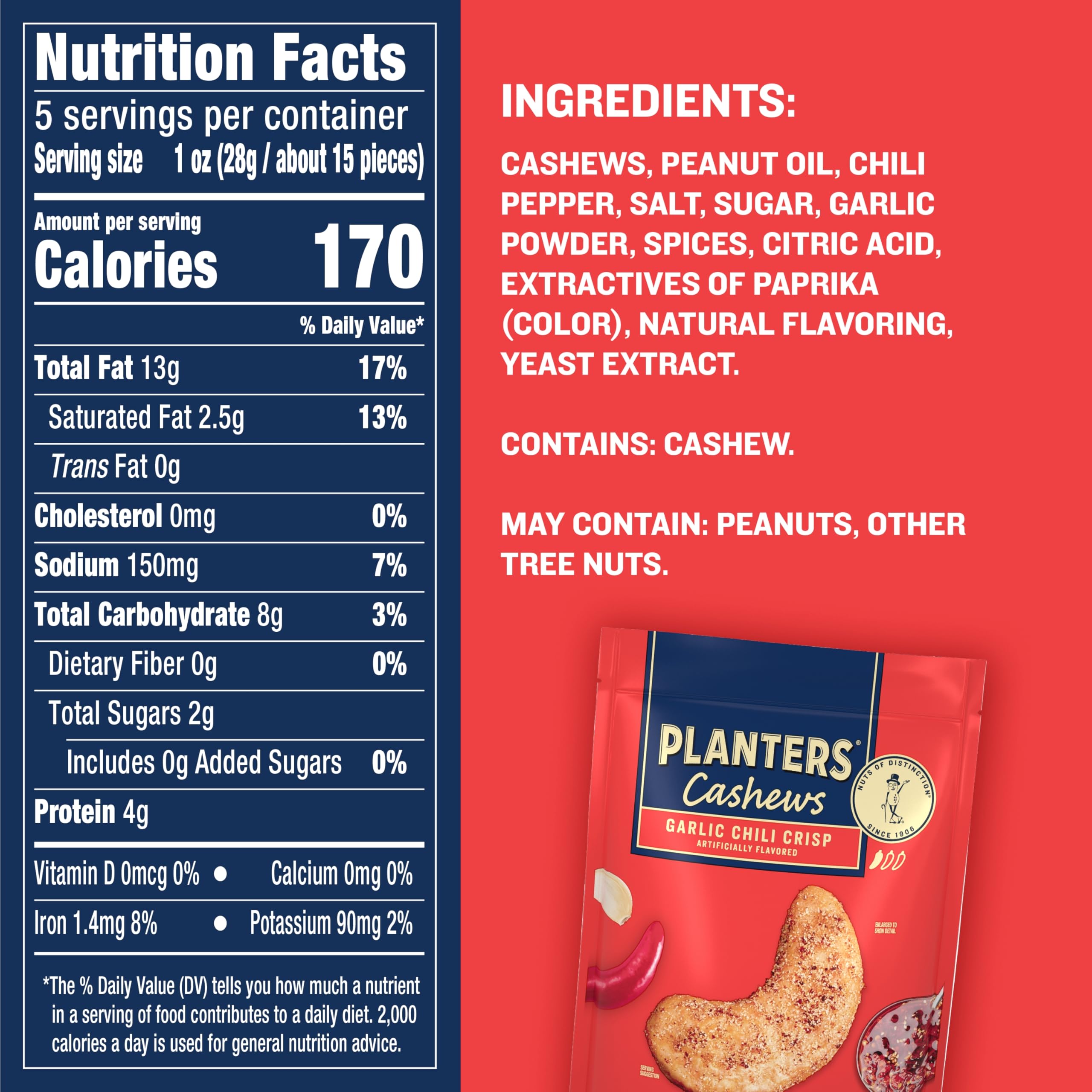 PLANTERS Cashews Dill Pickle - Trail Mix Snack Packs - Snacks with Dill Pickle, Snack Pack, Party Trail Mix, 5 Oz Bag, Pack of 1