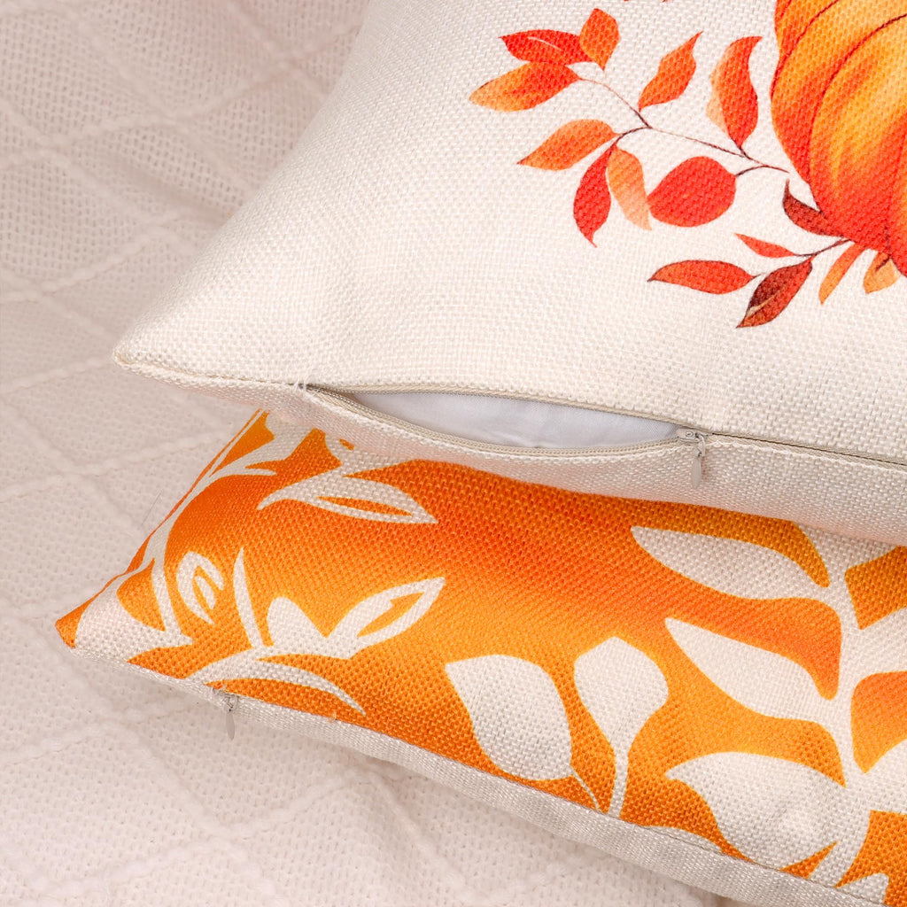Hongsome Fall Decorations for Home-Throw Pillow Covers 18x18in Set of 4,Pumpkin Linen Pillow Case for Thanksgiving Couch Autumn Holiday Outdoor Burnt Orange White Decor