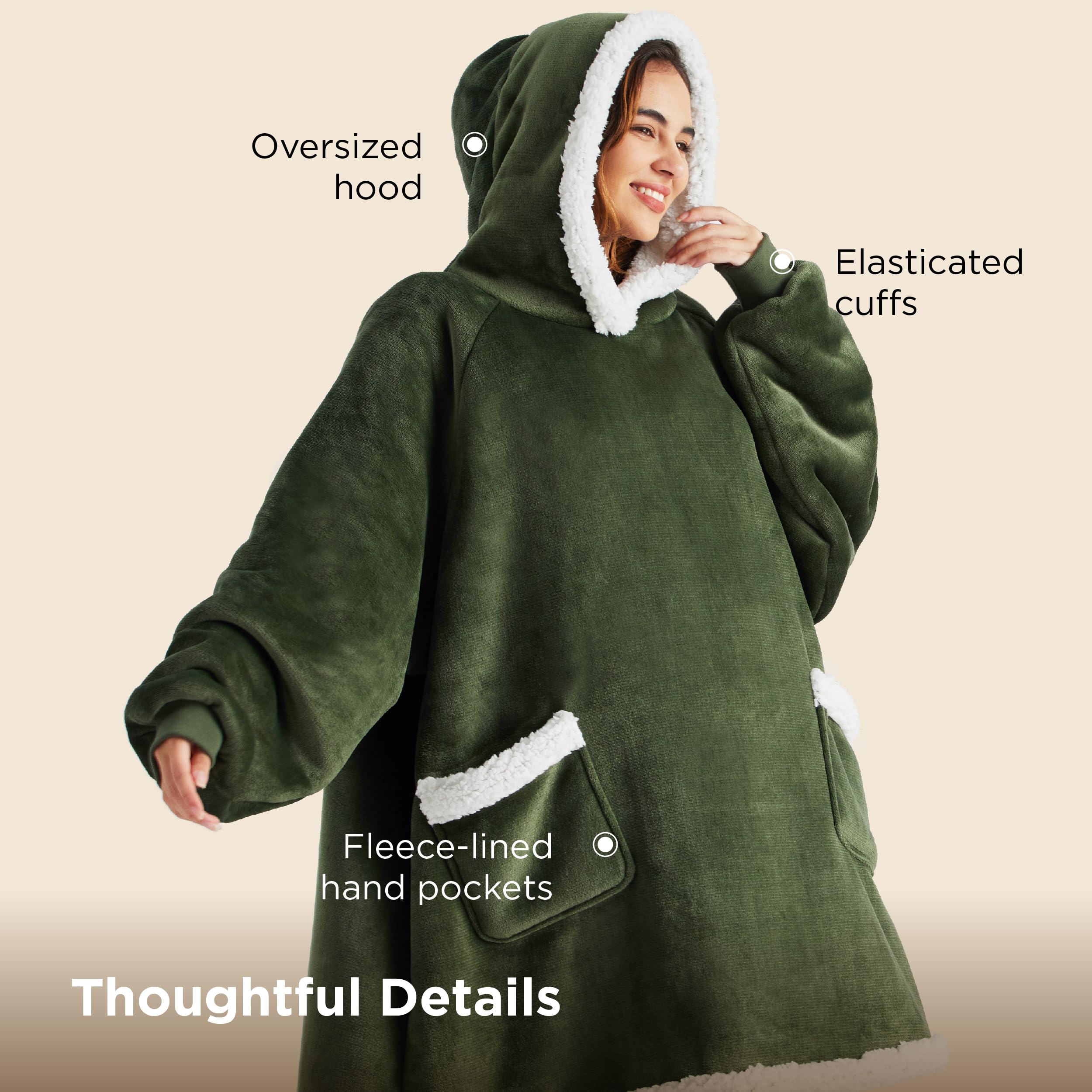 Bedsure Blanket Hoodie, Wearable Blanket Hoodie as Gifts for Mom, Birthday Gifts for Women Kids Teens Mother's Day Sherpa Sweatshirt, Grey, Standard