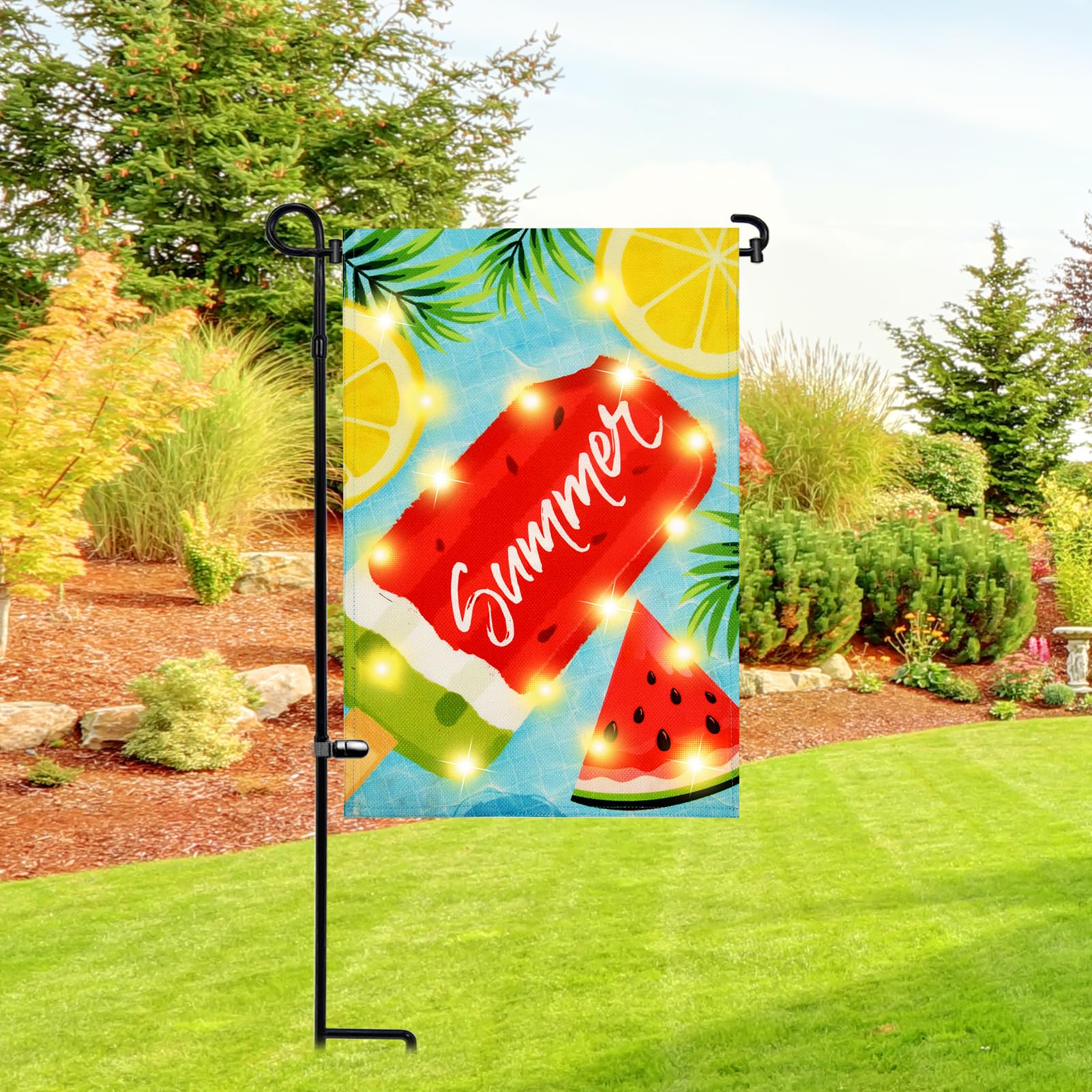 Lighted Christmas Garden Flag for Outside, Led Snowman Garden Flag, Winter Yard Flag 12x18 Double Sided for Outdoor Yard Porch Lawn Decoration