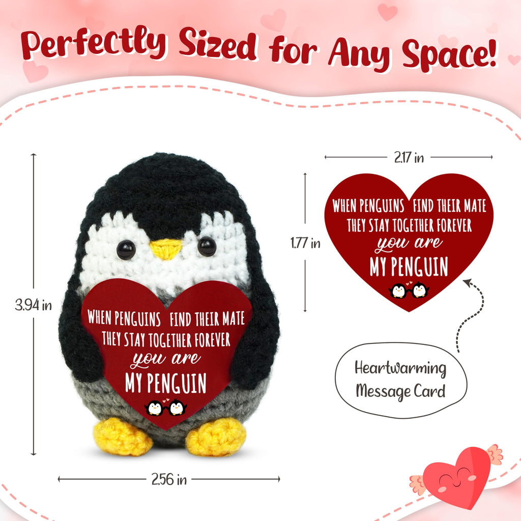OASSIE Anniversary Couple Gifts for Women Men - Positive Penguin Couple Crochet with Card - Mothers Day Birthday Anniversary Wedding Gifts for Wife Husband Him Her Couples Boyfriend Girlfriend