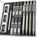 Nicpro 4 Pack Mechanical Pencil 0.7mm with Case, MB1000 Metal Mechanical Pencil Set with 6 Tube HB #2 Lead Refill 0.7 mm, 3PCS 4B Eraser, 9 Cap Eraser for Artist Drafting Writing, Sketching, Drawing