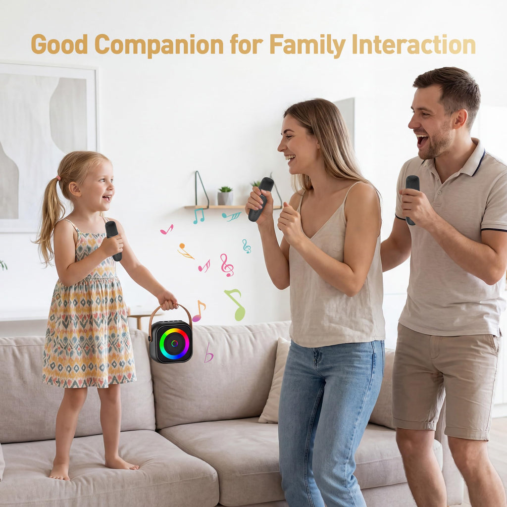 Mini Karaoke Machine, Portable Bluetooth Karaoke Speaker with 2 Wireless Microphones and Party Lights for Kids and Adults, Birthday Gifts for Girls Boys Family Home Party