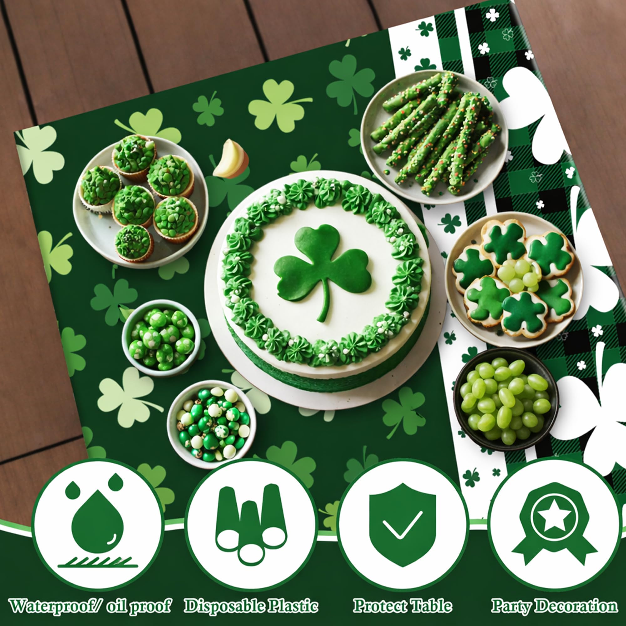 OHOME St Patricks Day Decorations - 2 PCS Shamrock Tablecloth | St Patricks Day Party Favors Supplies Decor Indoor Outdoor - St Patrick's Day Table Runner Covers Backdrop Banner for Home Kitchen