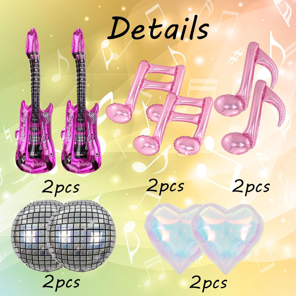 Music Party Decoration Music Note Balloon Disco Balloon Guitar Foil Balloon Concert Party Dcoration, 30inch, Pink