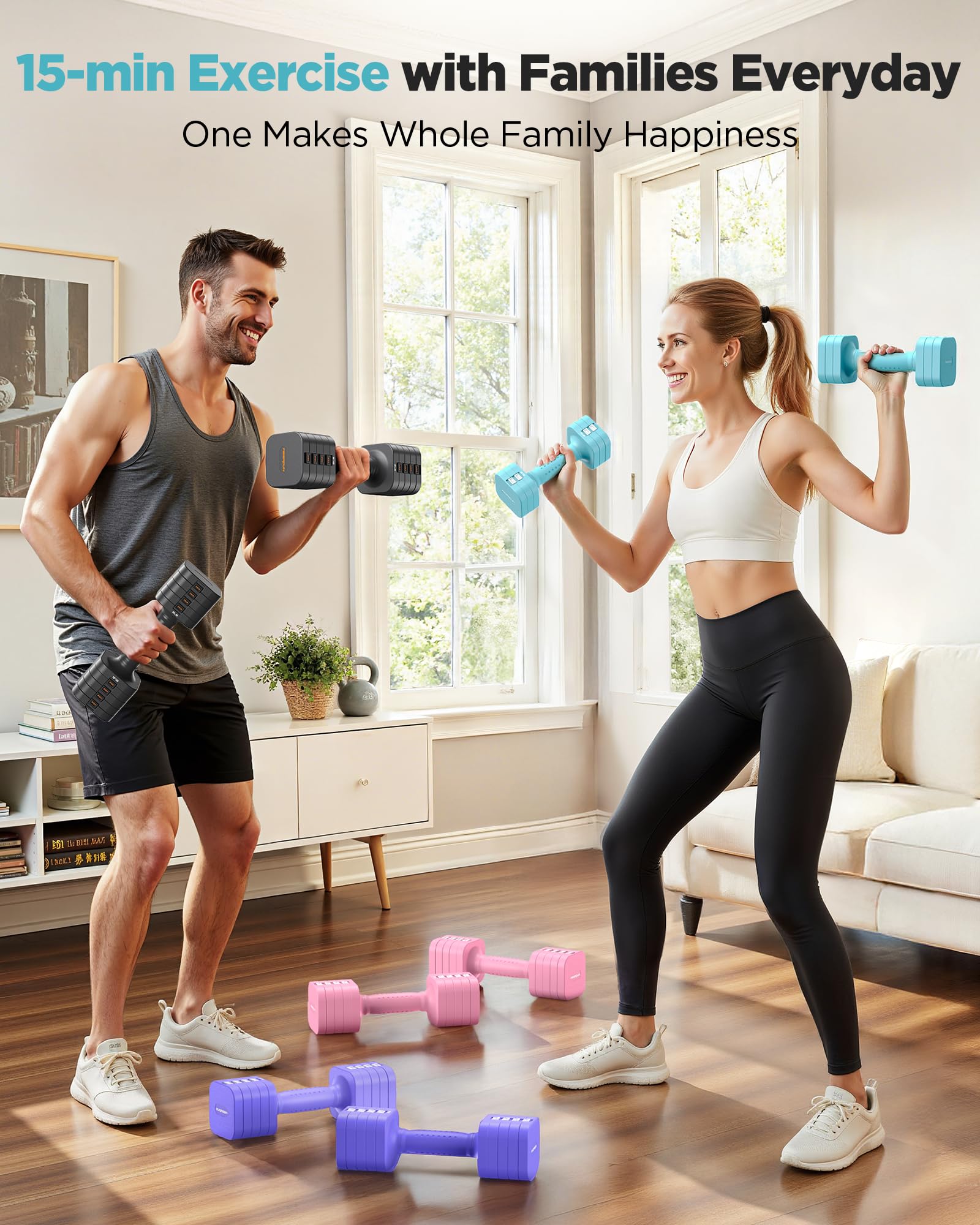 FEIERDUN DB3 5-in-1 Adjustable Dumbbell Set, 6LB/10LB Pair Adjustable Weights for Women at Home, Dual Locking Stable Hand Weights with TPU Soft Handle, Home Gym, Rehab, Pilates, Yoga, Strength Training