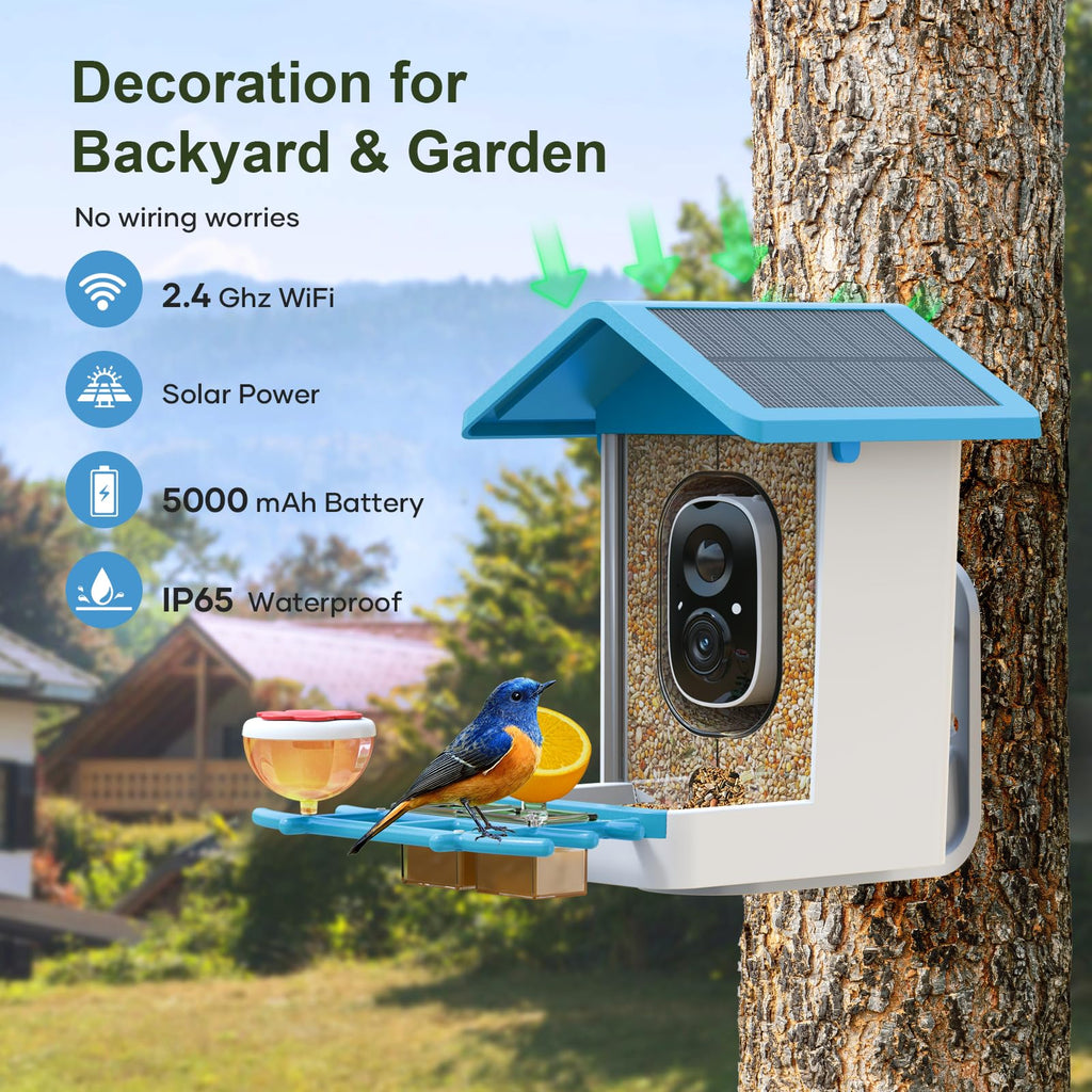 Smart Bird Feeder with Camera: Solar Powered Birdhouse with AI Recognition, Wireless Bird House with Camera for Outdoor, Unique Birthday Gifts for Mom Dad