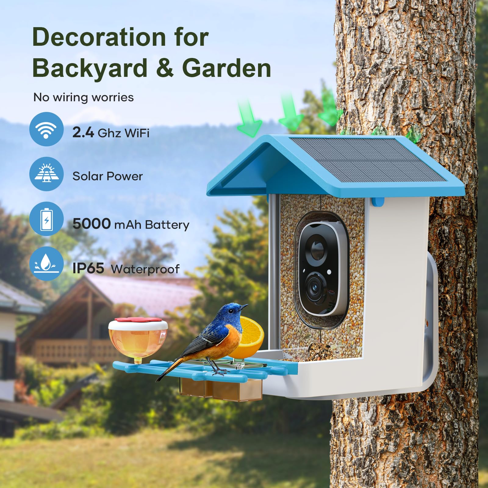 Smart Bird Feeder with Camera: Solar Powered Birdhouse with AI Recognition, Wireless Bird House with Camera for Outdoor, Unique Birthday Gifts for Mom Dad