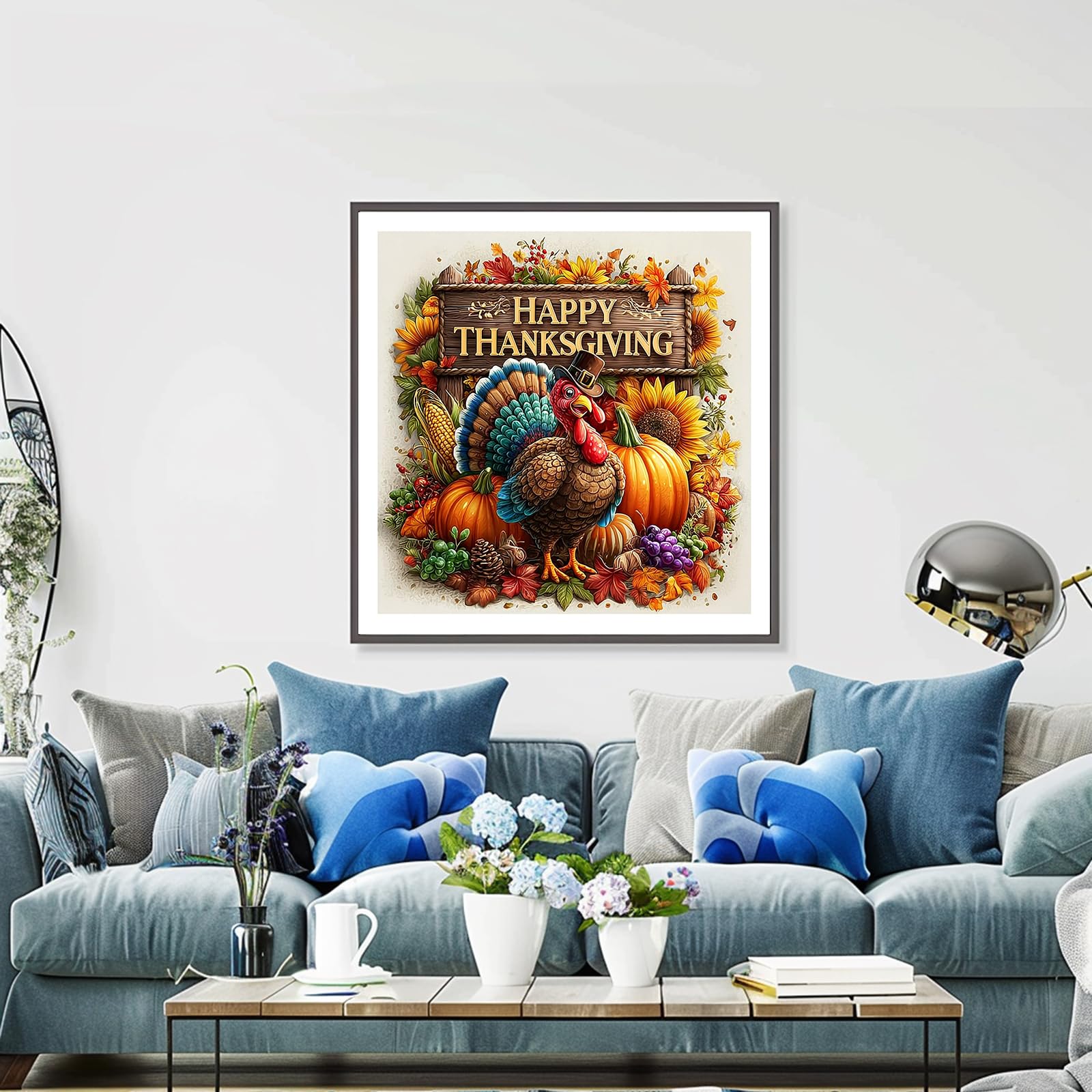 DIYDECORFUN Thanksgiving Turkey Diamond Painting Kits for Adults, 5D Fall Diamond Art Kits for Beginners, Full Round Drill Diamond Dot Painting Gem Art Kits,Home Wall Decor 13.8x13.8 Inch