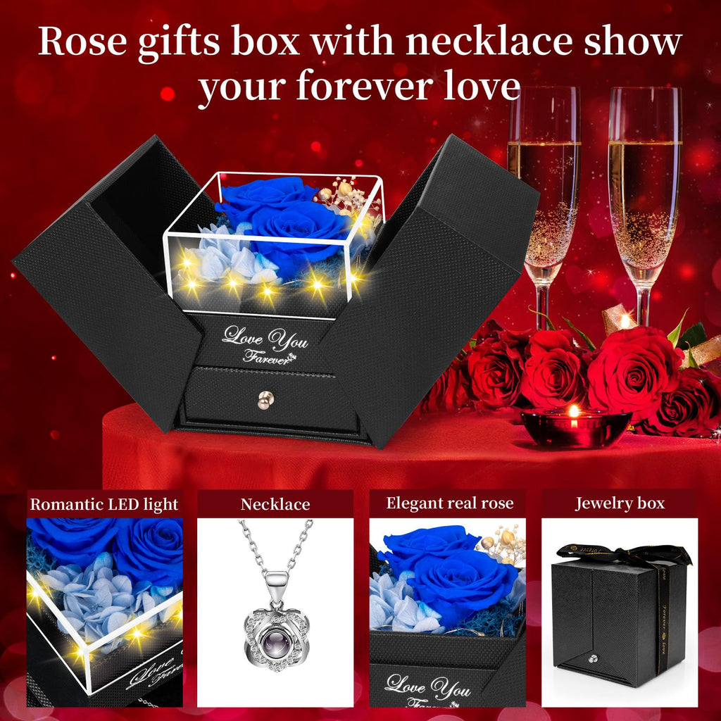 Lebana Preserved Red Real Rose with Heart I Love You Necklace -Mothers Day Gifts for Mom Her Wife Girlfriend Grandma on Valentines Mothers Day Christmas Birthday Anniversary Romantic-Red