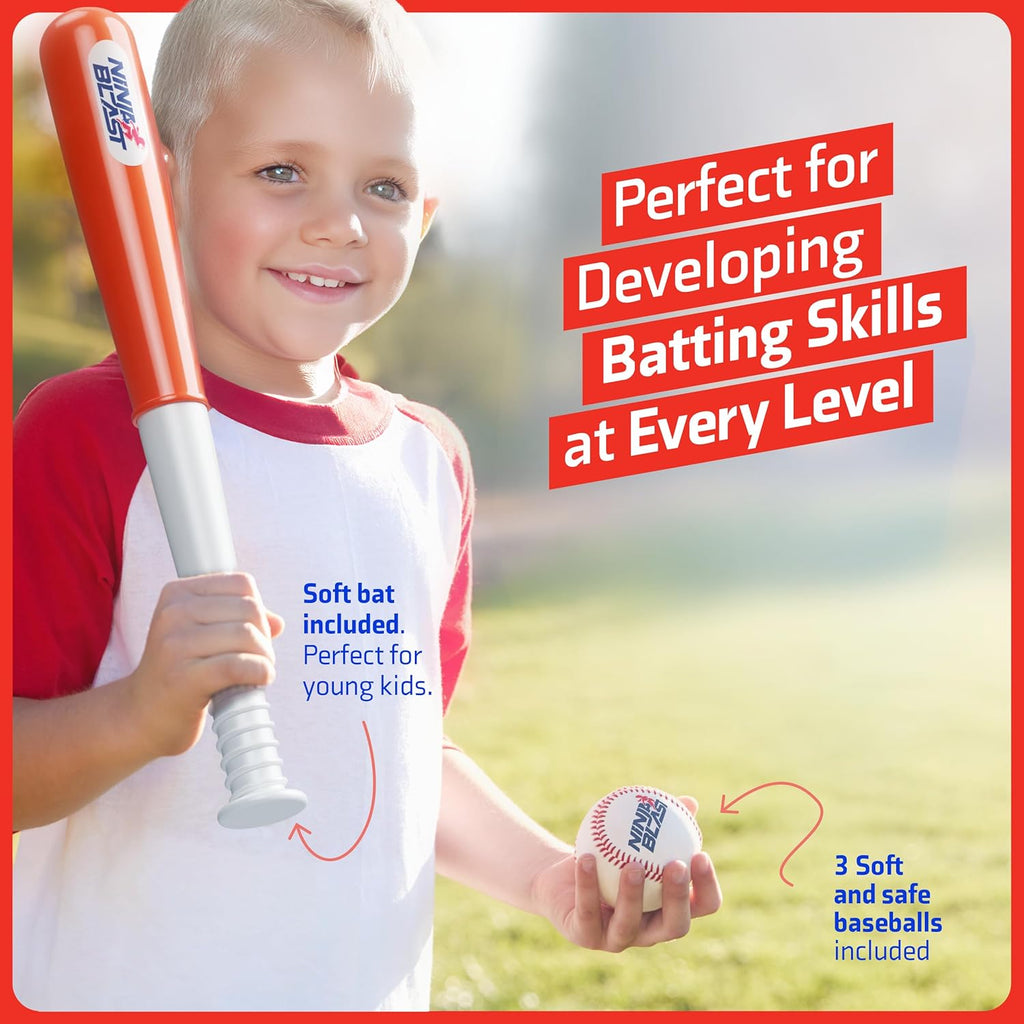Ninja Blast Tee Ball Set for Kids - 5 Year Old Boy Birthday Gift - Baseball Batting Tee- T Ball Set for Toddlers 3-5 4-6 - Toys for Ages 3 4 5 6 Year Old Boy - Toddler Outdoor Toys, Baseball Tee