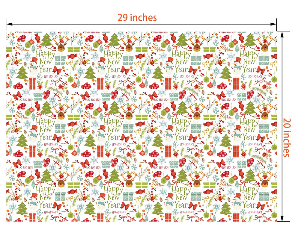 Christmas Wrapping Paper Folded for Kids Boys Girls Man Women Gift's. Papercraft Snowmen, Candy Canes, Tree, Socks, Snowflakes, Happy New Year Bulk of 12 Sheets 20"x 29" Folded