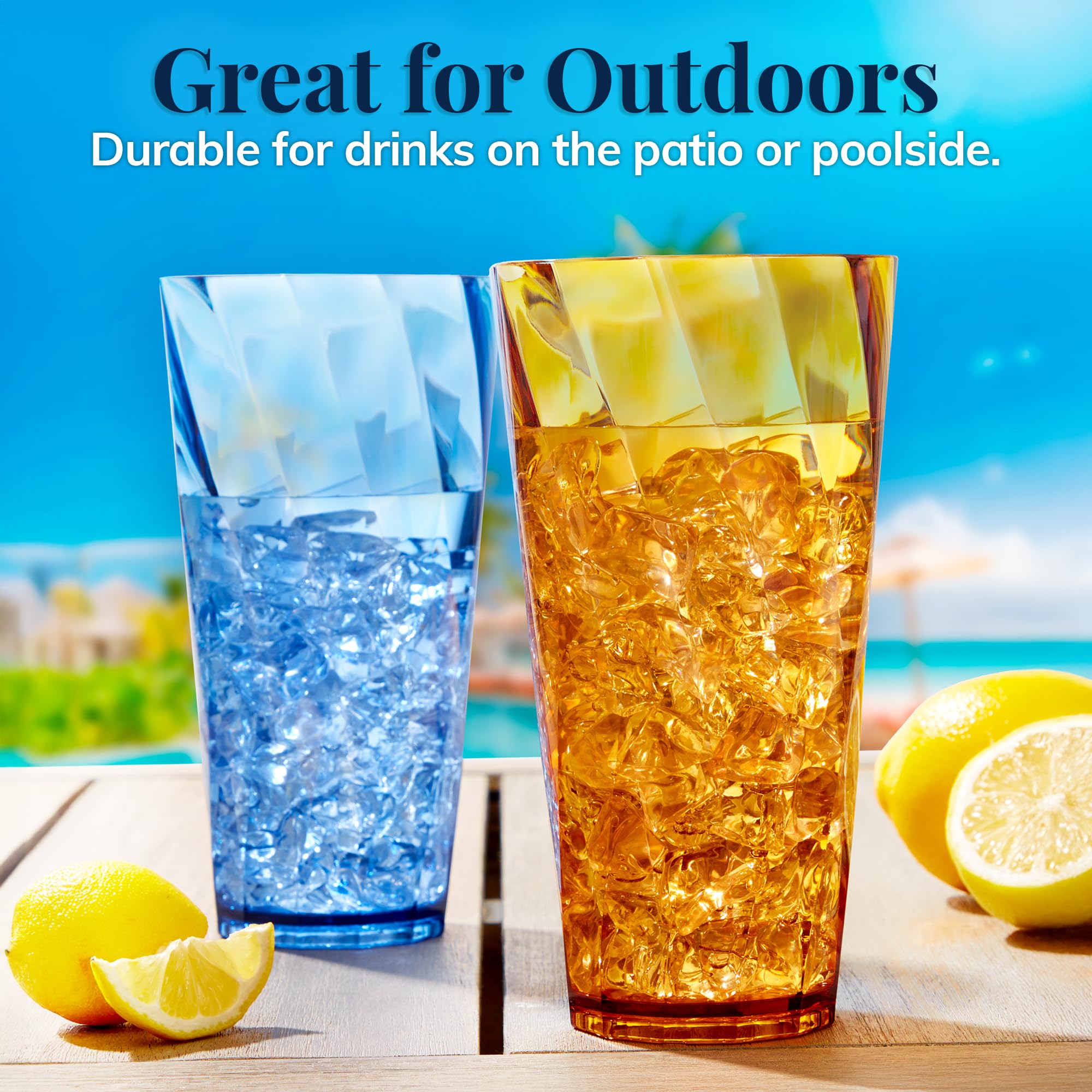 US Acrylic Optix Plastic Reusable Drinking Glasses (Set of 8) 20oz Water Cups in Jewel Tone Colors | BPA-Free Tumblers, Made in USA | Top-Rack Dishwasher Safe