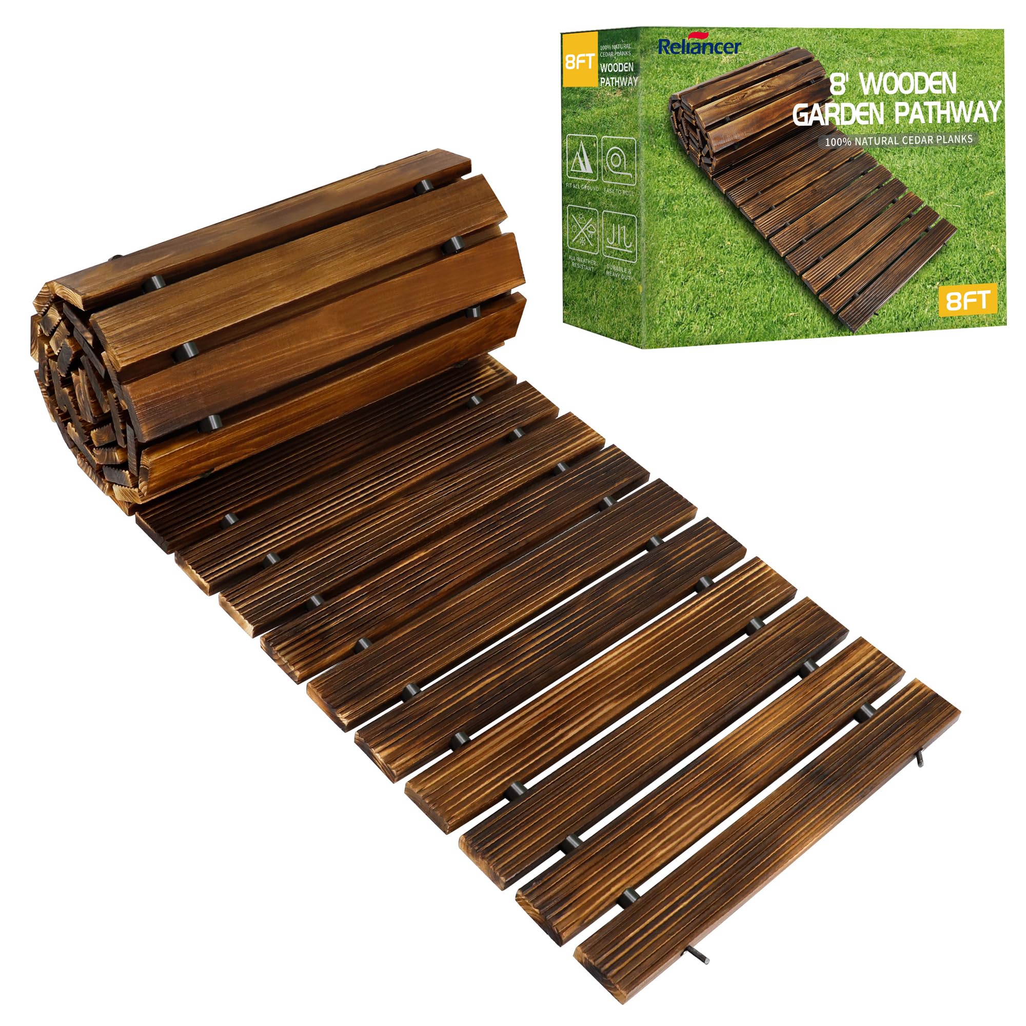 RELIANCER 8' Wooden Garden Pathway,Outdoor Roll Out Cedar Straight Walkway,Patio Path Decorative Garden Boardwalk Walkways,Weather-Resistant Roll Up Beach Wood Road Floor,Wedding Party Pathways
