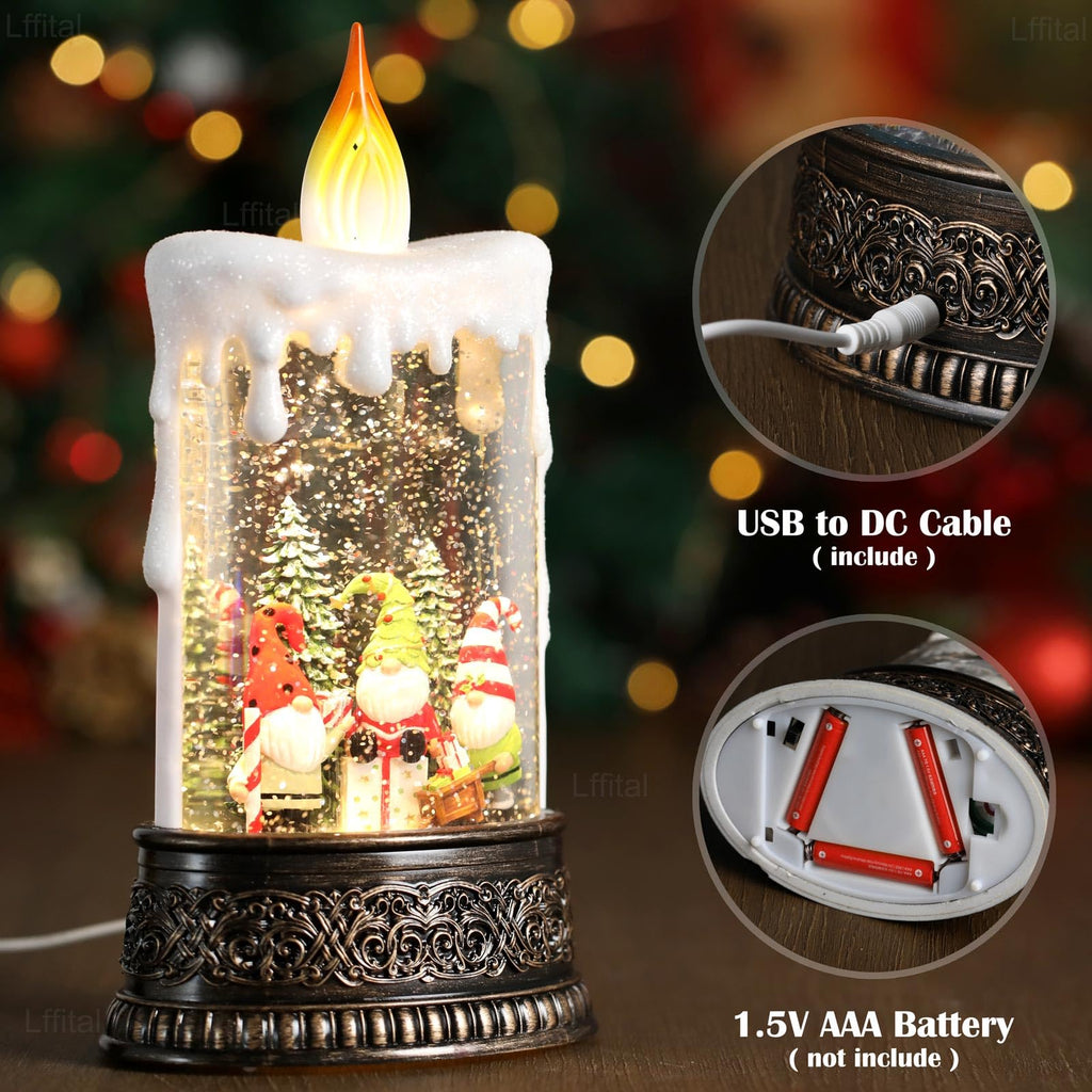 Snowman Christmas Snow Globe Lantern, Lighted Christmas Decorations for Home Candle Shaped Snow Lantern with Music Timer Glittering, Home Decor Festival Gife, USB & Battery Operated