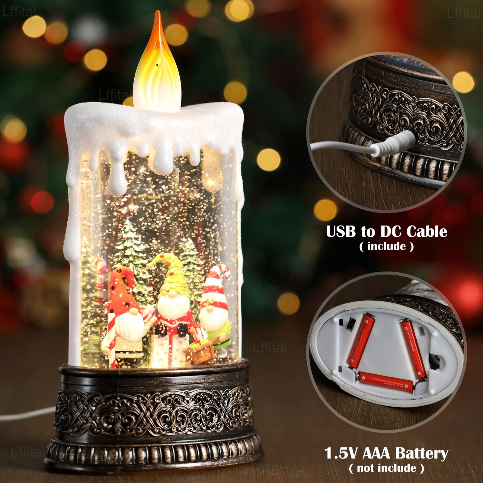 Snowman Christmas Snow Globe Lantern, Lighted Christmas Decorations for Home Candle Shaped Snow Lantern with Music Timer Glittering, Home Decor Festival Gife, USB & Battery Operated