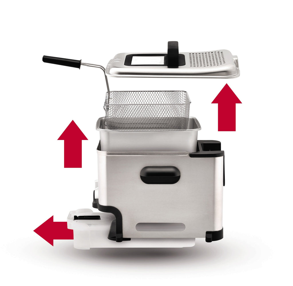 T-fal 3.5L Stainless Steel Deep Fryer with Basket for Home Use, 1700W, Deep Fryer with Oil Filtration, Temp Control, Digital Timer