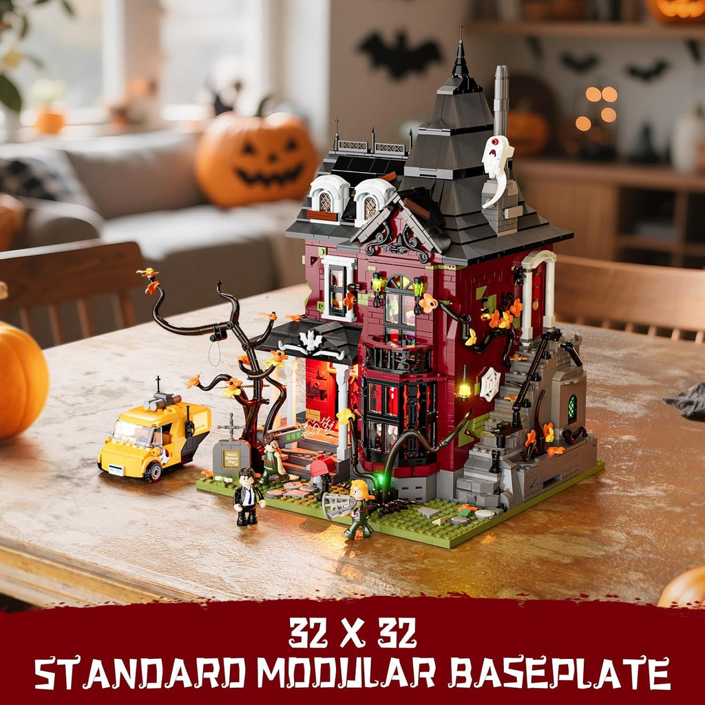 Lumibricks Halloween Midnight Haunted Mansion Lighting Building Bricks Set - Ghost Specter Phantom House City Town Modular Collection Kit 2617 Pcs for Adults & Teens
