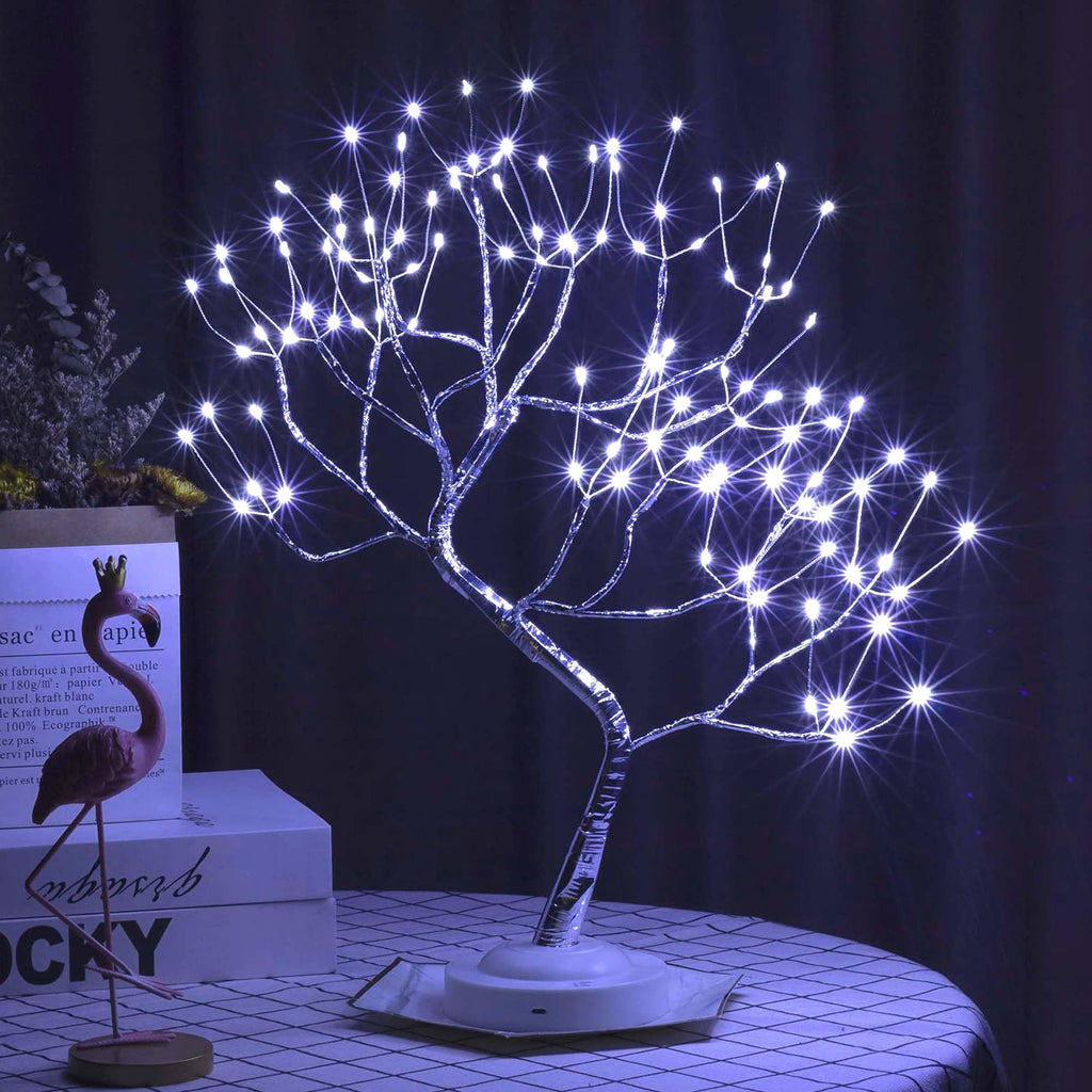 FuChsun Tabletop Bonsai Tree Light 108 LED Fairy Artificial Tree Lamp fot Room Party Home Centerpieces Decoration, Battery/USB Operated (Galaxy Glow Silver Branch)