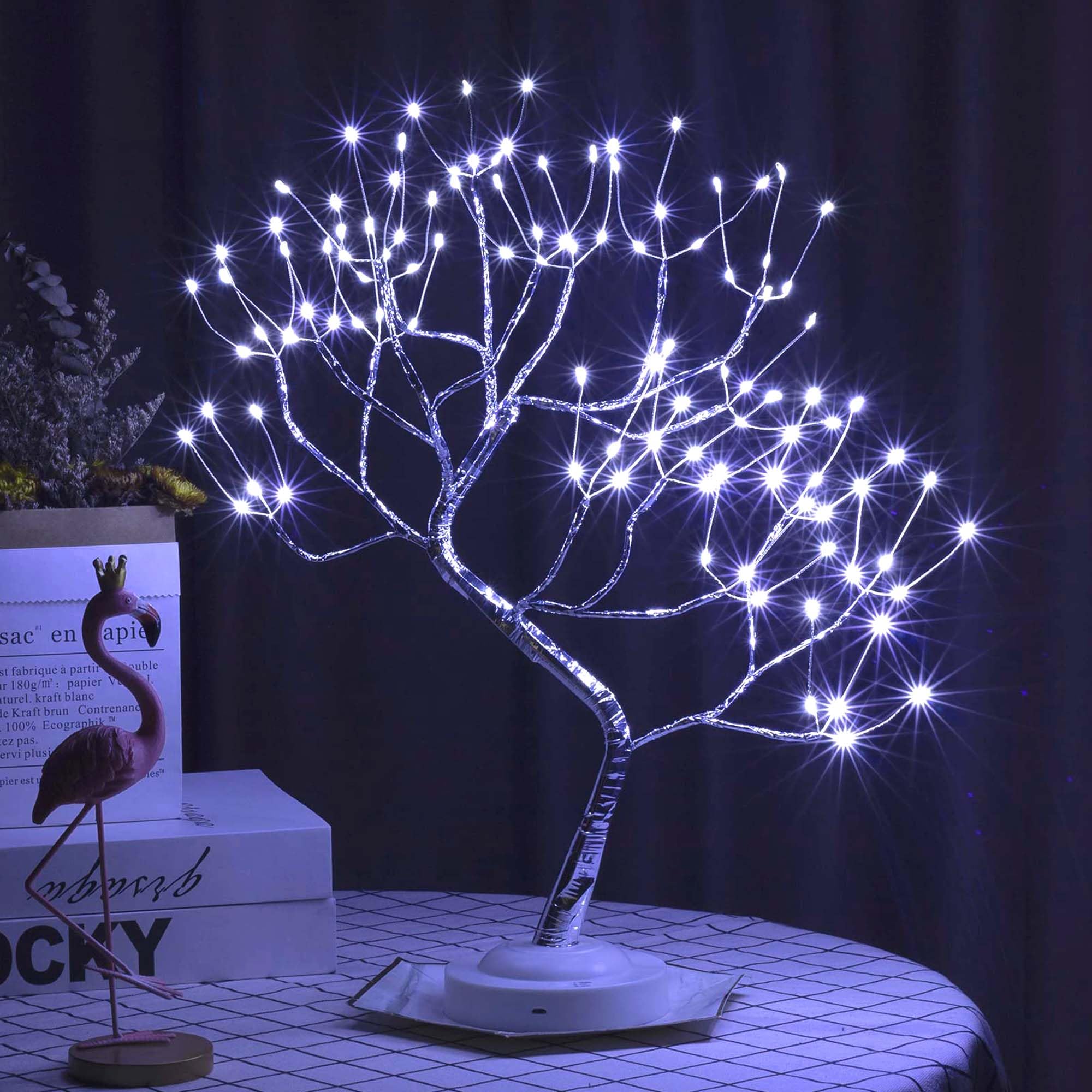 FuChsun Tabletop Bonsai Tree Light 108 LED Fairy Artificial Tree Lamp fot Room Party Home Centerpieces Decoration, Battery/USB Operated (Galaxy Glow Silver Branch)