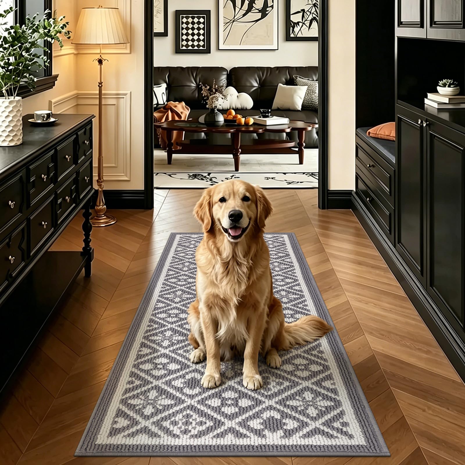 Ileading Christmas Entrance Door Mat, Absorbent Dog Mats for Muddy Paws, Low-Profile Small Red Xmas Decor Kitchen Runner Rug with Non-Slip Backing, Machine Washable Entryway Welcome Mat(Red 24"X36")