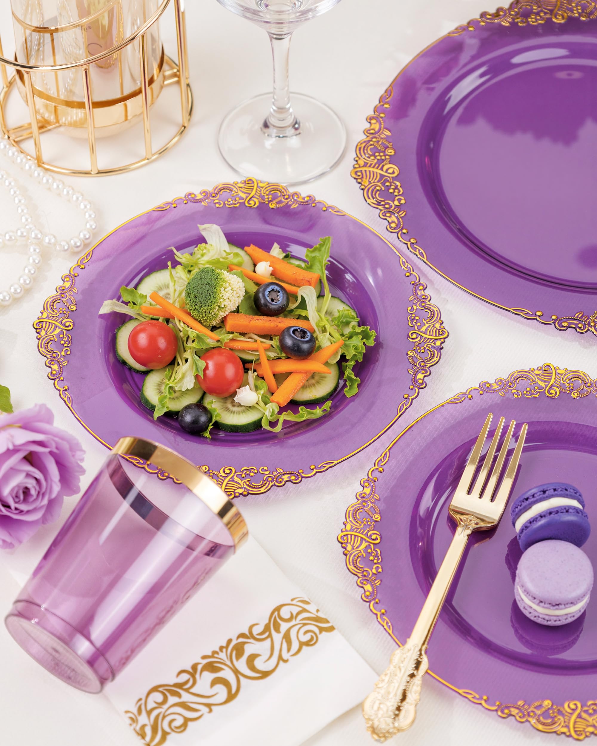 Nervure 175PCS Clear Blue Plastic Plates - Plastic Dinnerware Set Include 25Dinner Plates, 25Dessert Plates, 25Cups, 25Forks, 25Knives, 25Spoons, 25Napkins Perfect for Wedding & Party