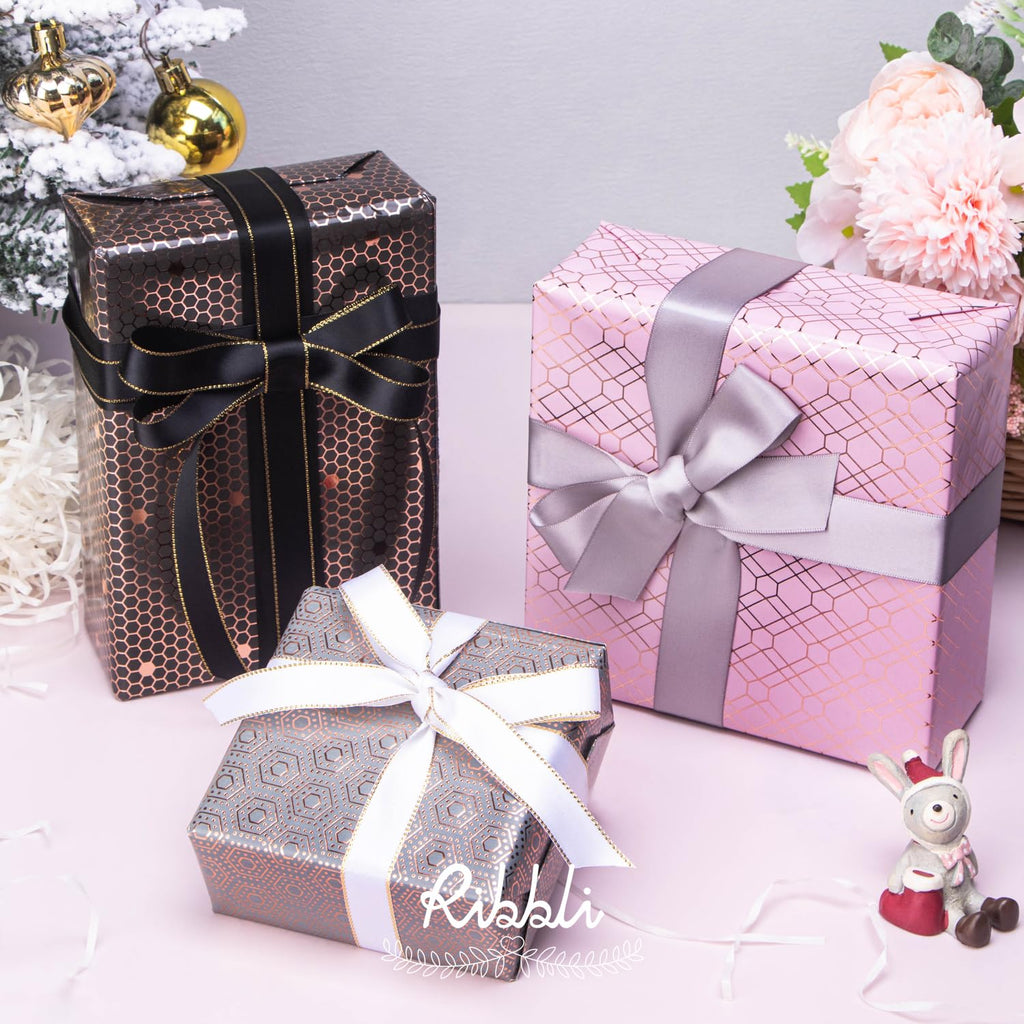 Ribbli Birthday Wrapping Paper Iridescent Gift Wrapping Paper Mini Roll, 3 Rolls Happy Birthday Polka Dots Stripes Printed Assortment - 17 inch x 120 inch(10feet) Per Roll
