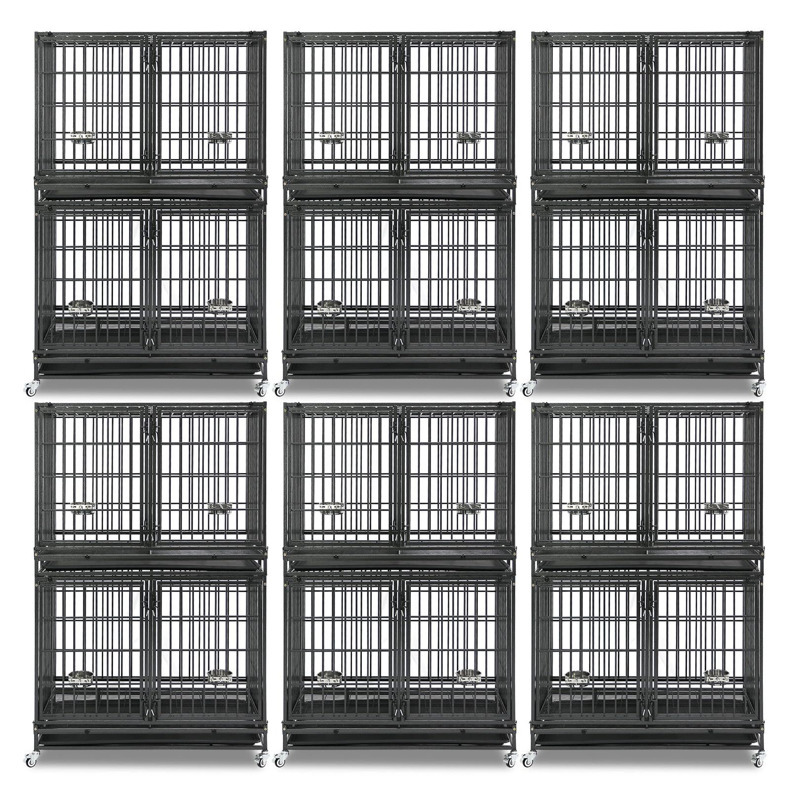 Homey Pet 37 Inch Heavy Duty Dog Crate for Medium Dogs, Stackable Dog Cage with Four Lockable Wheels, Removable Tray & Grid, Open Top, Escape Proof Dog Kennel Indoor