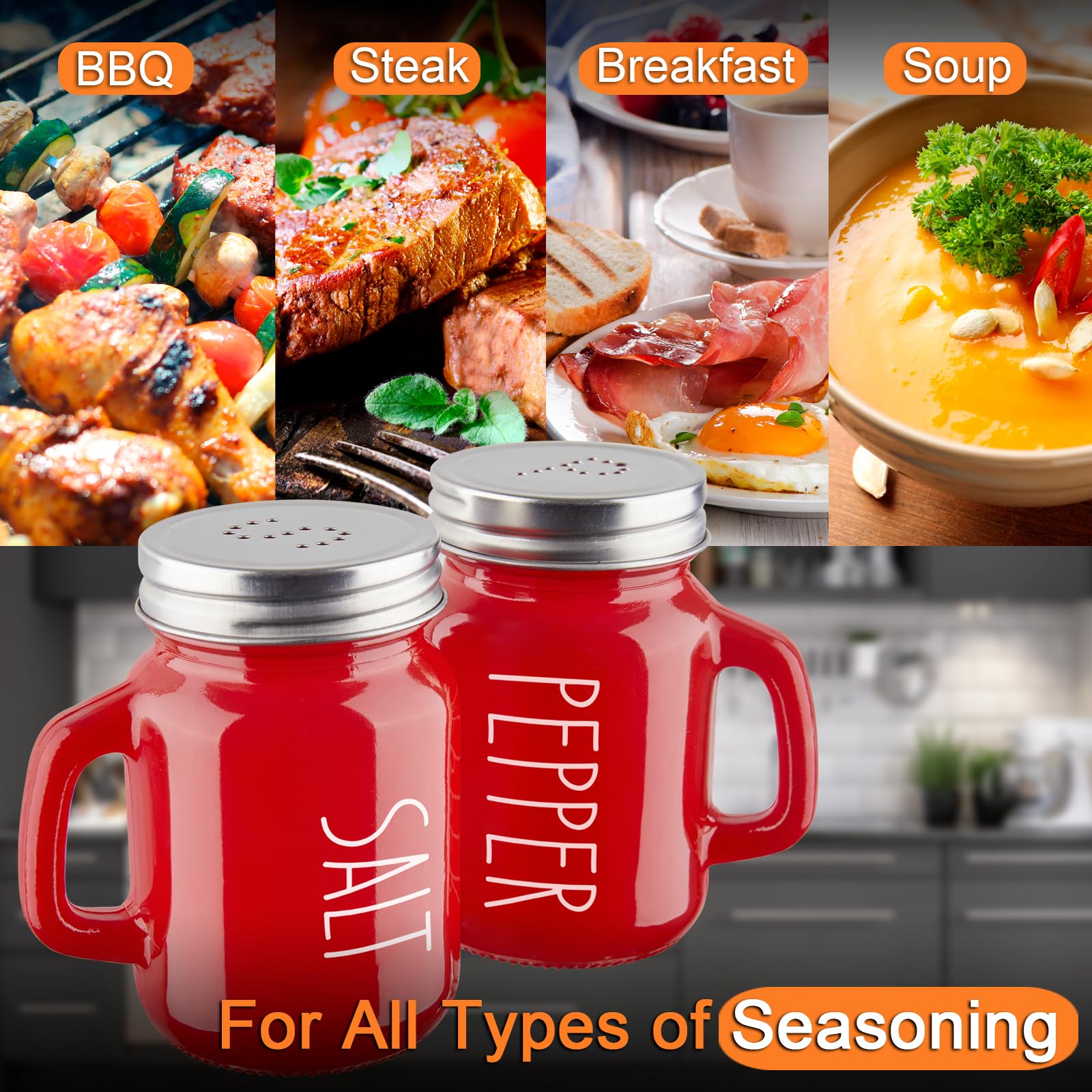 Red Salt and Pepper Shakers Set, ZOSUJO 4 oz Cute Modern Glass Christmas Red Shaker Sets with Stainless Steel Lids, Red Kitchen Decor and Accessories for Home Restaurants Weddings