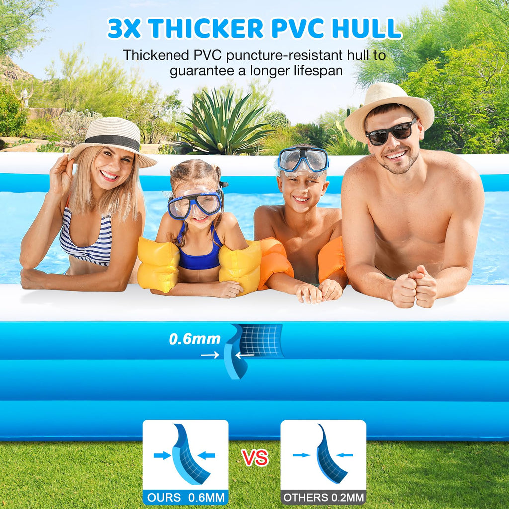 Extra Large Inflatable Pool for Adults, 165"x76"x22" Full-Sized Blow Up Pool with 0.6mm PVC & Cute Animal Print, Big Family Swimming Pool for Backyard Outdoor Summer Water Party