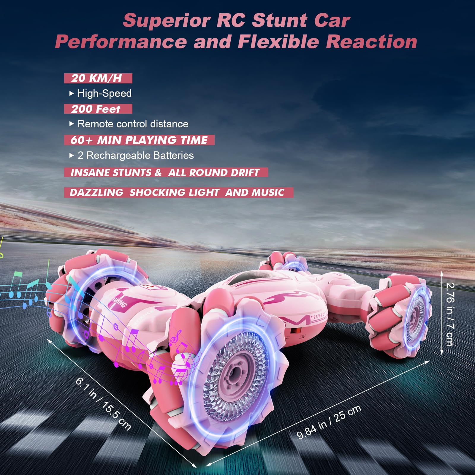 Fosgoit Gesture Sensing RC Stunt Car - Toys for 6-12 Years Old Boys Girls, 4WD Remote Control Car, Hand Controlled Car with Lights Music, Cool Birthday Gifts for Kids Age 6 7 8 9 10 11 12 Years Old