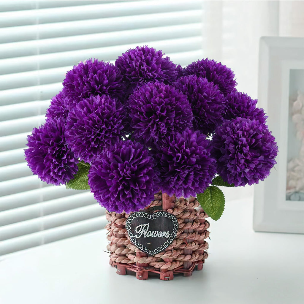 Hananona 12 Pcs Artificial Chrysanthemums Flowers Patriotic Flower, 4th of July Fake Mums Flowers Silk for Home Decor Indoor Memorial Day Table Centerpiece Vase not Included (12, Red, White, Blue)