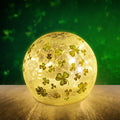 St Patricks Day Decorations Lights, Lighted Glass Ball Tabletop Irish Decor LED Night Light with Clover Pattern,Irish DIecorations for Home (2PCS3.93'')
