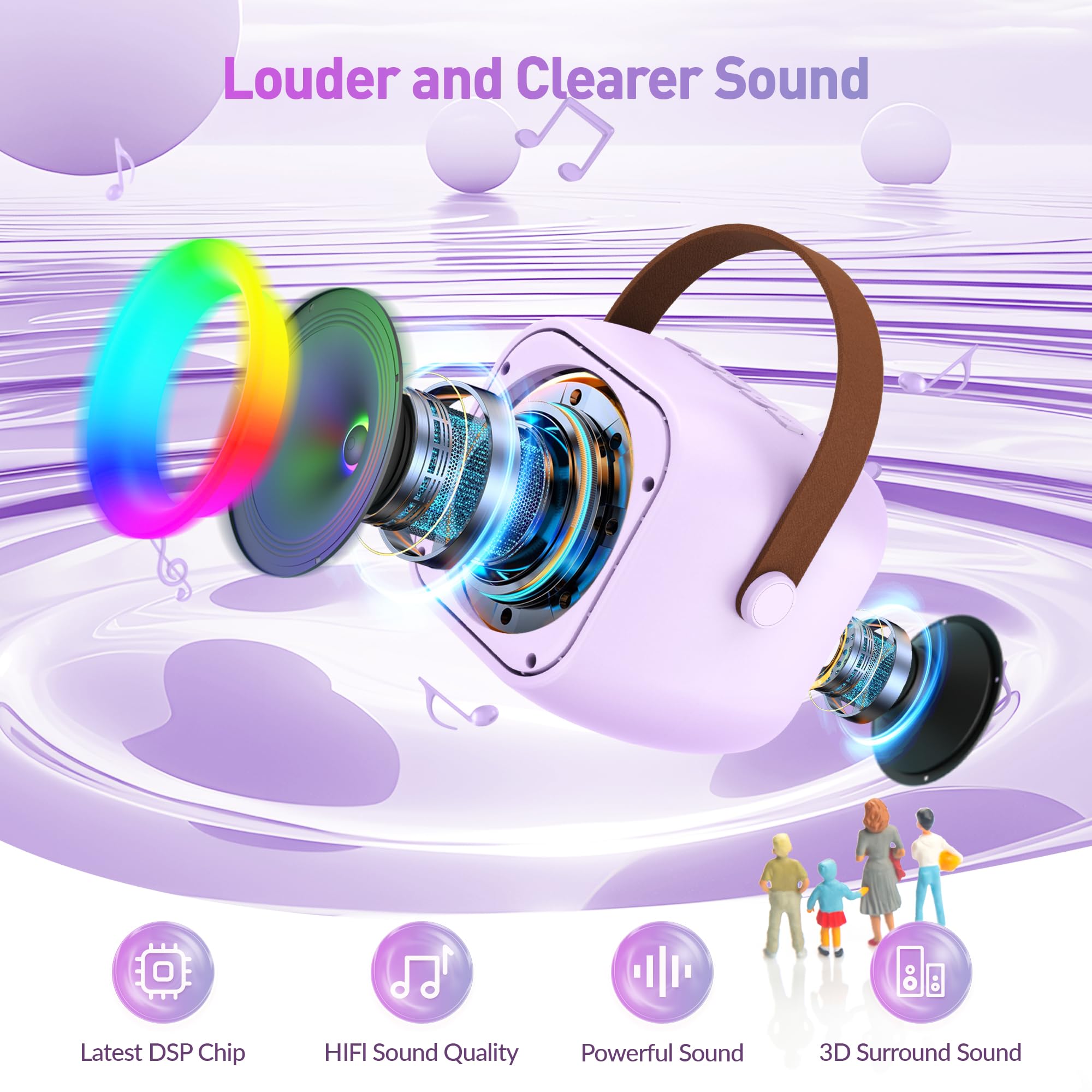 Mini Karaoke Machine, Portable Bluetooth Karaoke Speaker with 2 Wireless Microphones and Party Lights for Kids and Adults, Birthday Gifts for Girls Boys Family Home Party