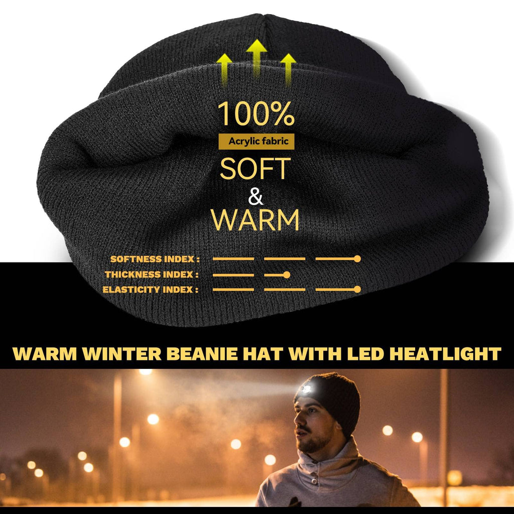VIBELITE LED Beanie Hat with Light, USB Rechargeable LED Headlamp for Hiking, Camping, Fathers Day Gift for Dad, Husband, Birthday Gifts for Men, Women, Dad Gifts from Daughter, Wife, Black