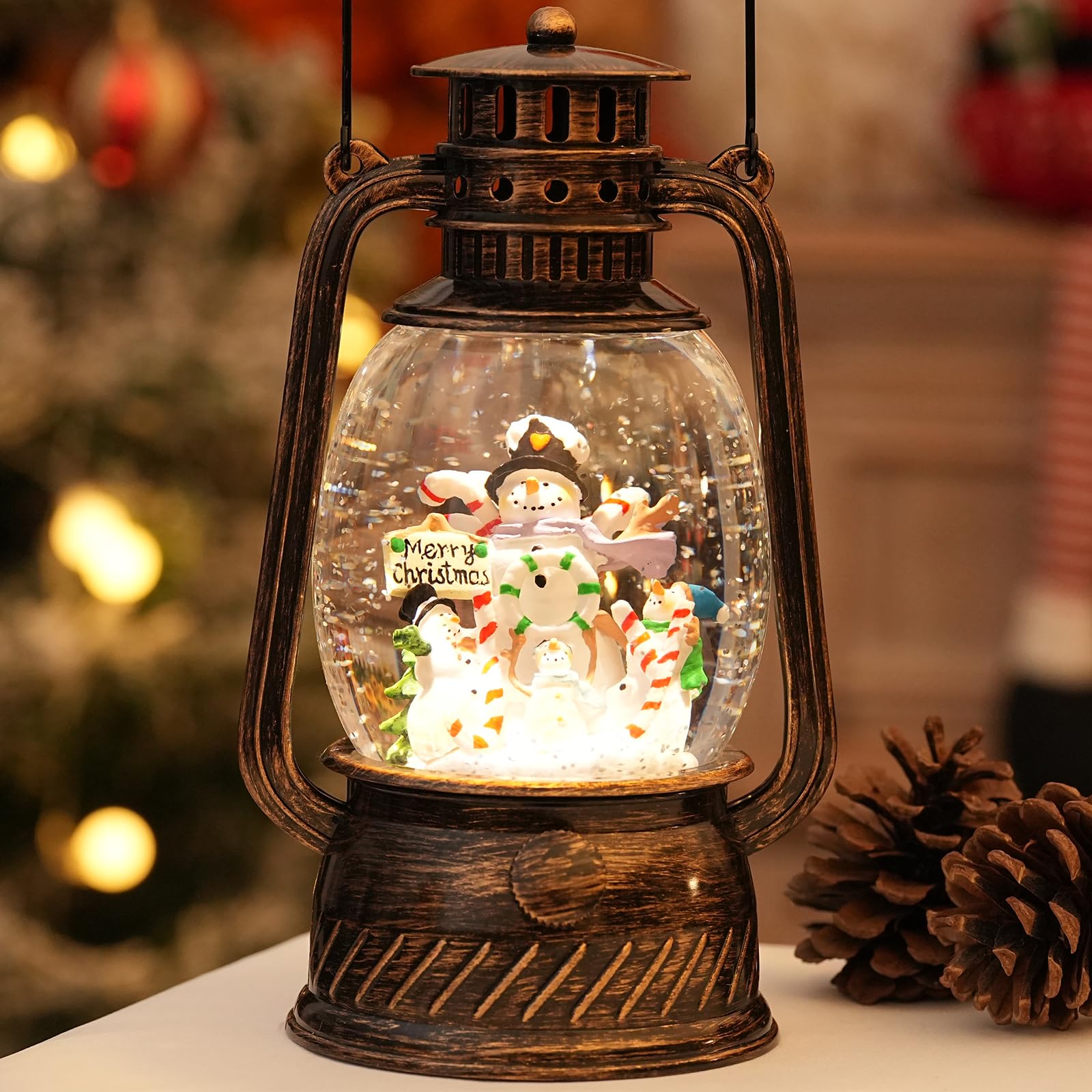 Snow Globe Christmas Decorations Indoor, Santa Claus Lighted Musical Christmas Snow Globes Lantern with Glitter & 6H Timer, Santa Claus Christmas Decorations for Home