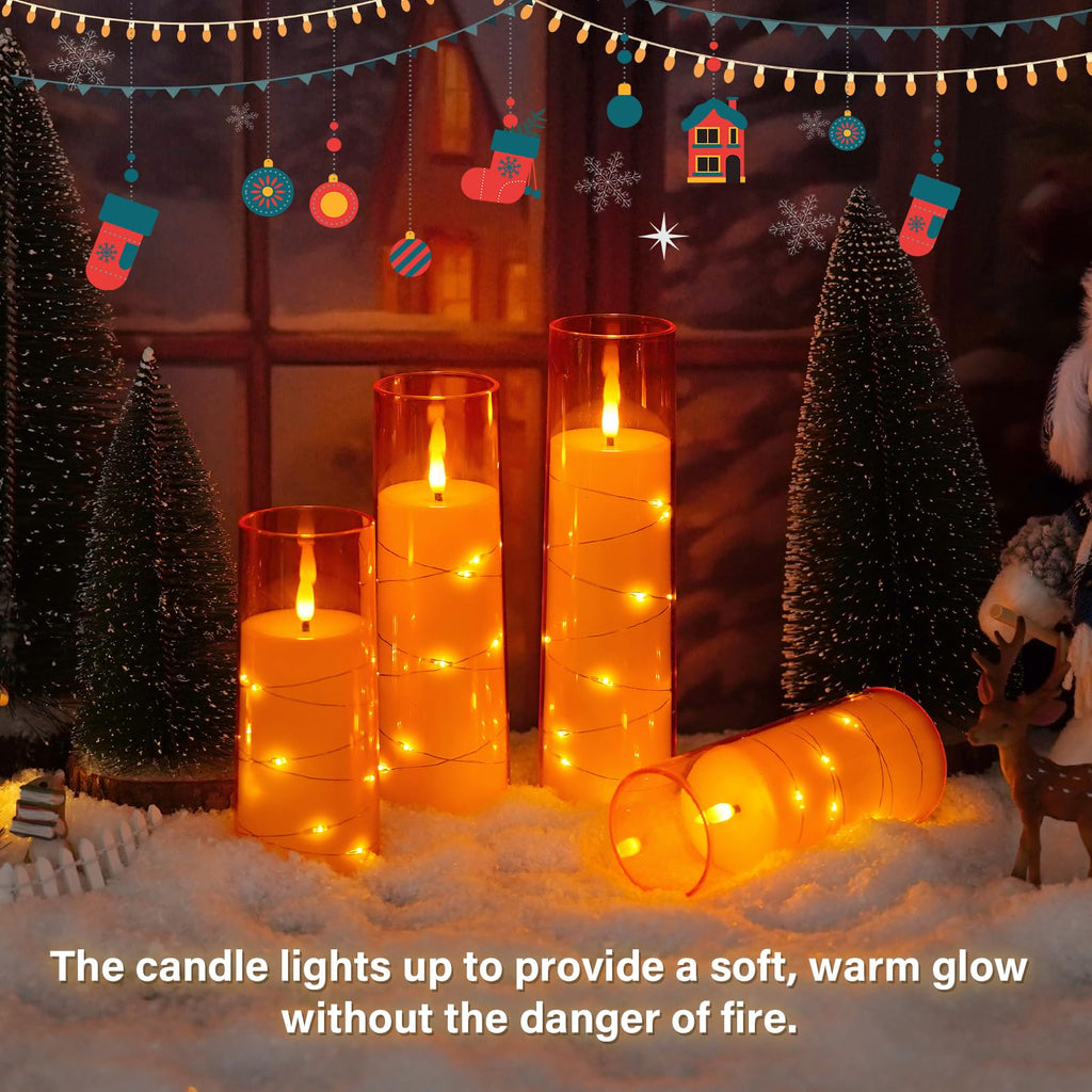 kakoya Flameless LED Candles with Timer 5 Pc Flickering Flameless Candles for Romantic Ambiance and Home Decoration Stable Acrylic Shell,with Embedded Star String，Battery Operated Candles（Red）
