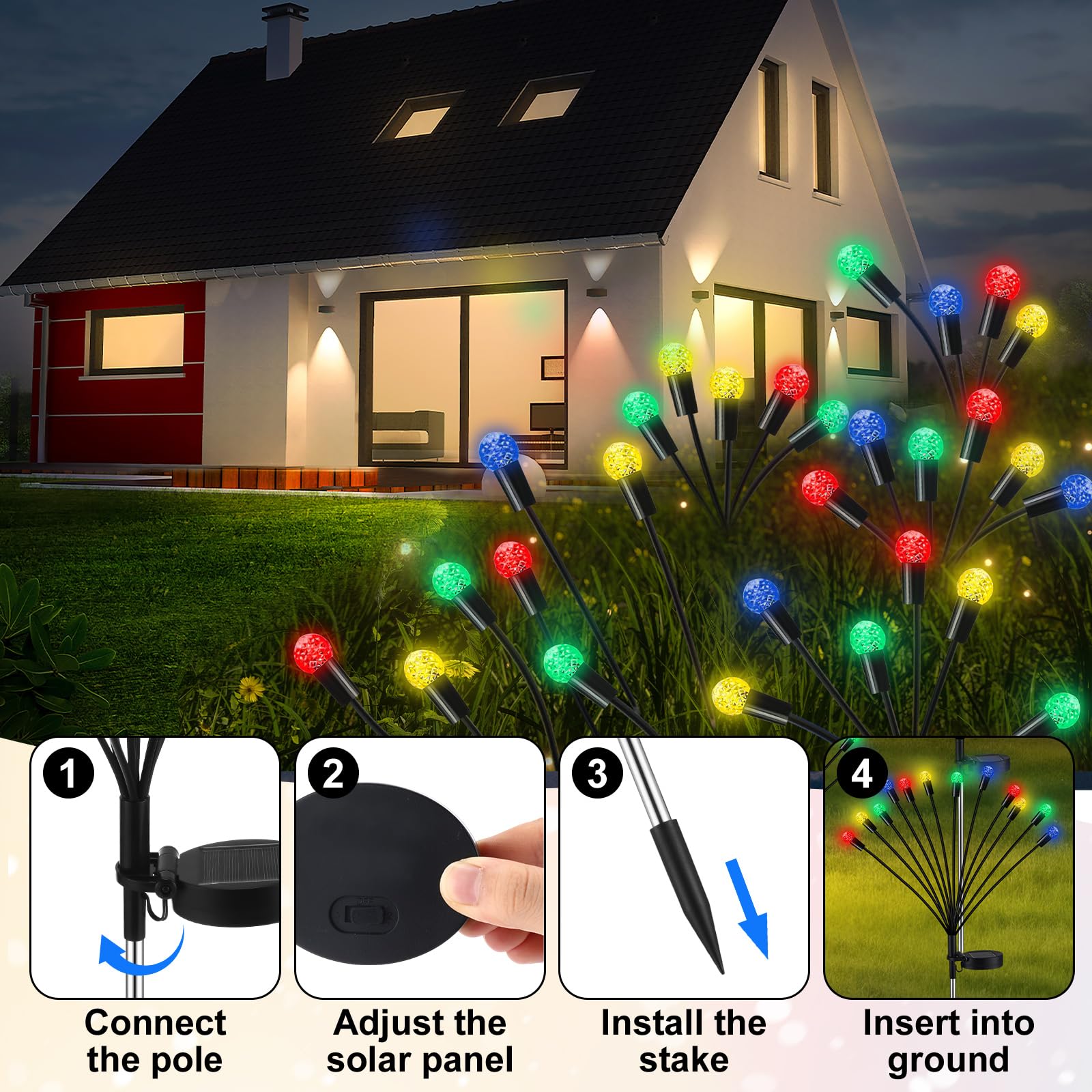 Rossesay 4 Pcs St Patricks Day Outdoor Decorations Solar Lights Waterproof Green 48 LED Swaying Pathway Firefly Stake Lights for Outside Yard Garden Lawn Decorations(Green White,Pine Cone)