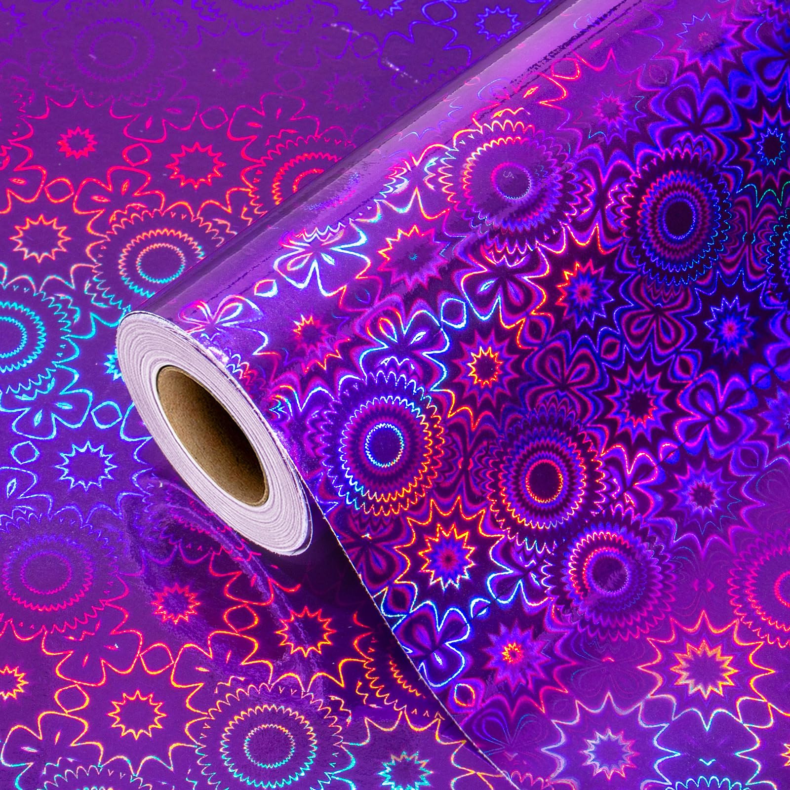 Burymento Black Wrapping Paper Roll, Metallic Holographic Stripe Gift Wrap for Birthday, Valentines, Mothers day, Graduation, Wedding, Fathers day, Baby Shower, Christmas (17 IN x 32.8 FT)