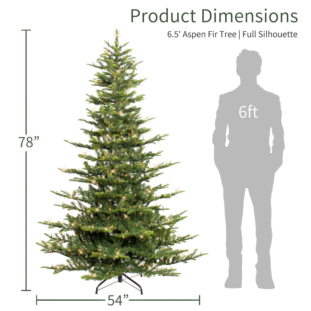Puleo International 7.5ft Pre-Lit Aspen Fir Artificial Christmas Tree with 700 Clear Lights, 1319 Realistic Dense Branch Tips, Easy Setup Artificial Trees with Sturdy Metal Stand