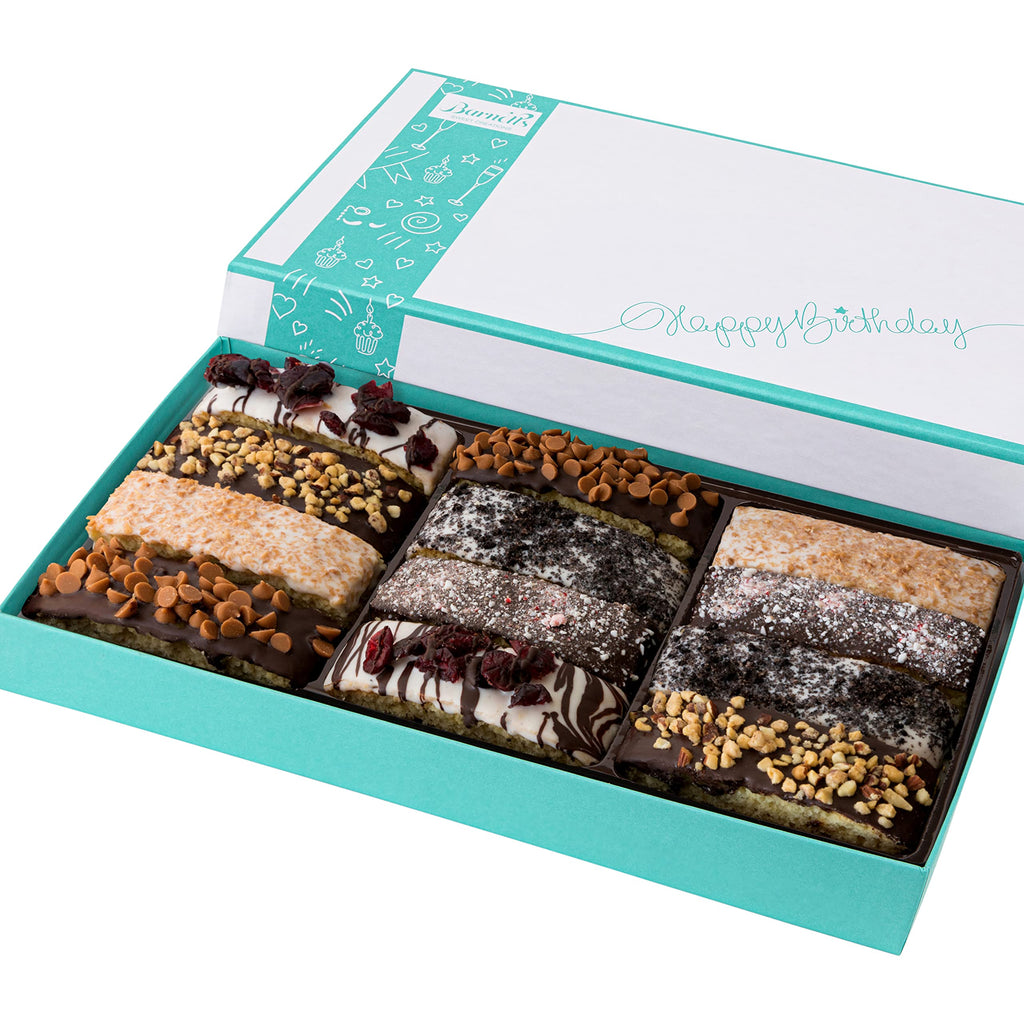 Barnetts Fathers Day 12 Chocolate Biscotti Gift Box, Gourmet Cookie Gifts Basket for Him and Her, Food Delivery, Fancy Cookies Candy Box Baskets Ideas for Men, Dad, Father, Grandfather, Husband, Brother, Son, Grandson,