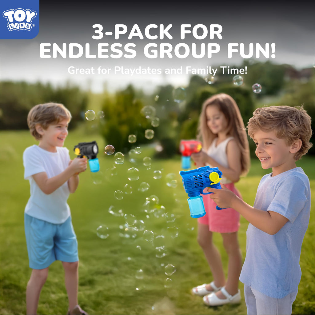 TOY Life 3 Pack Bubble Guns for Kids, Automatic Bubble Blower, Leakproof & Lightweight, Outdoor Summer Toys for Beach Travel, Easter Basket Stuffer, Party Favor, Birthday Gift for Toddlers Boys Girls