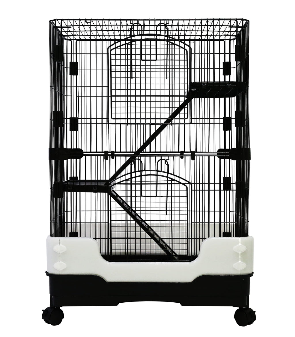 Homey Pet 3 Levels Chinchilla Ferret Pet Crate Small Animals Cages for Rat, Hamster, Guinea Pig, Squirrel, Include Caster Tray and Urine Guard (Black)