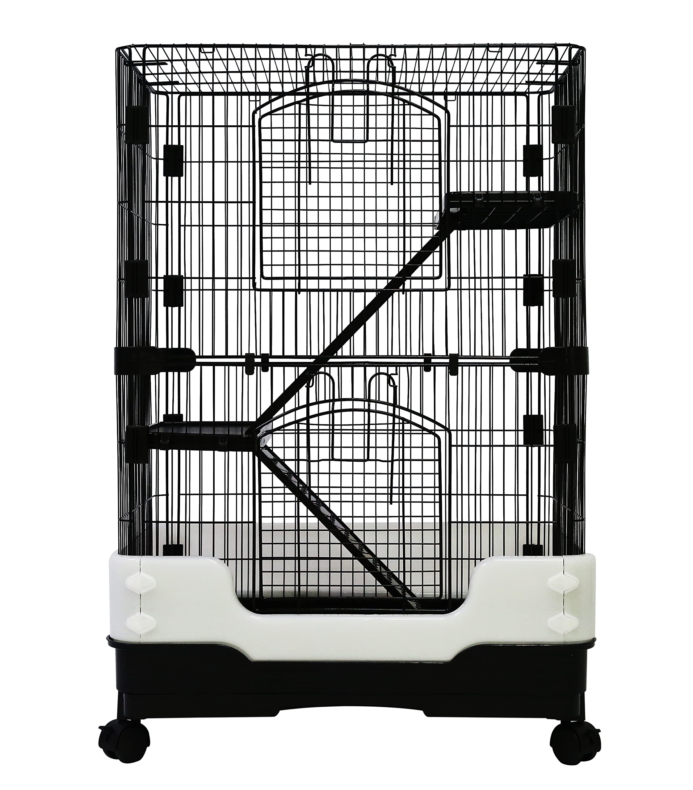 Homey Pet 3 Levels Chinchilla Ferret Pet Crate Small Animals Cages for Rat, Hamster, Guinea Pig, Squirrel, Include Caster Tray and Urine Guard (Black)