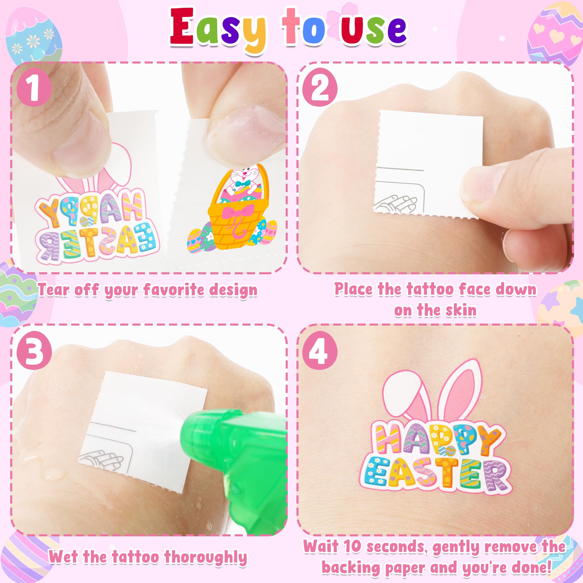 150 PCS Easter Tattoos, 6 Sheets Spring Basket Stuffers Fake Tattoos with Bunny Egg, Cute Individually Stickers for Easter Basket Filler Party Favors Accessories